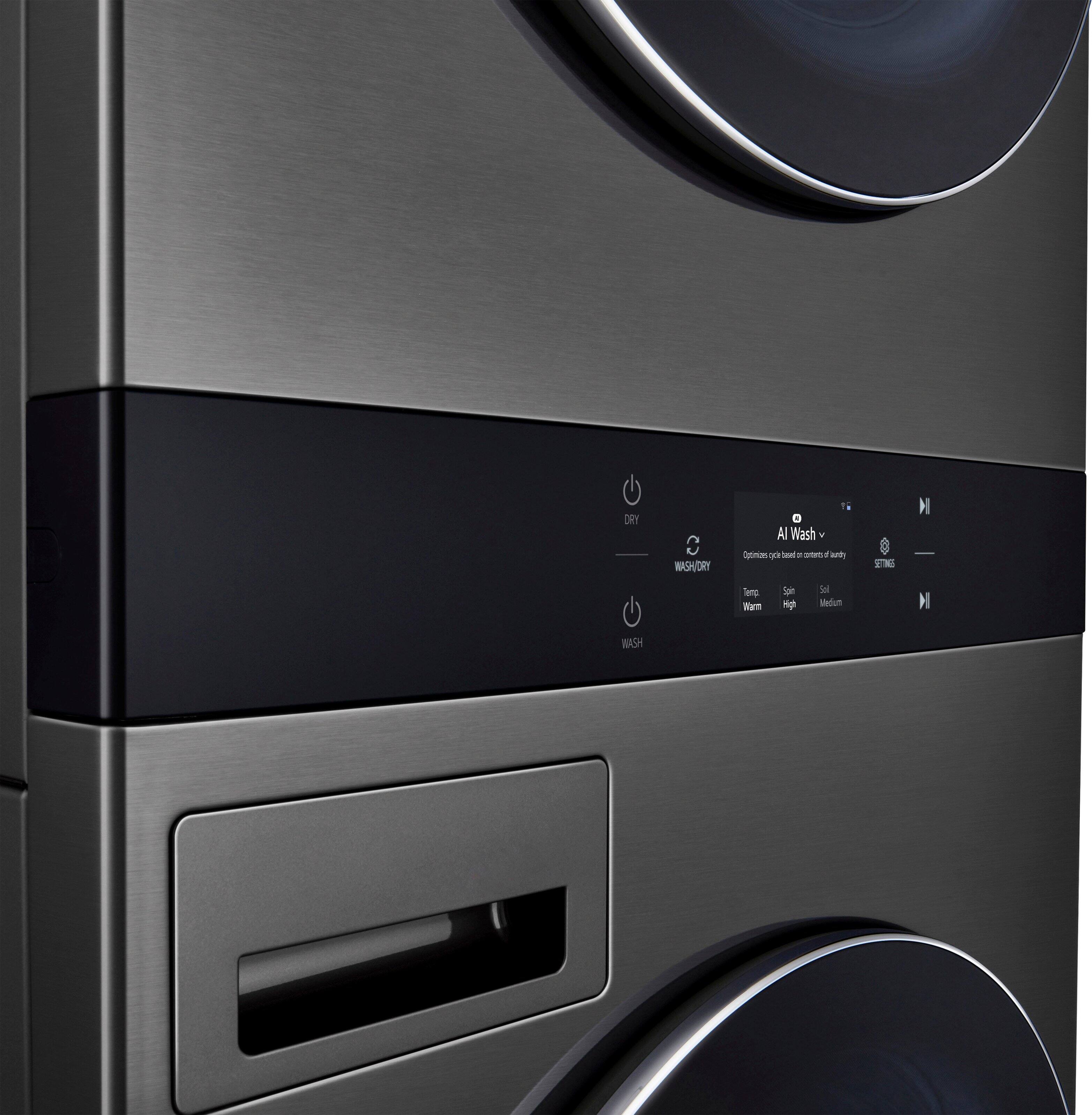 Alt View 23. LG - 5.0 Cu. Ft. HE Smart Front Load Washer and 7.4 Cu. Ft. Electric Dryer WashTower with Steam and Center Control - Black Steel.