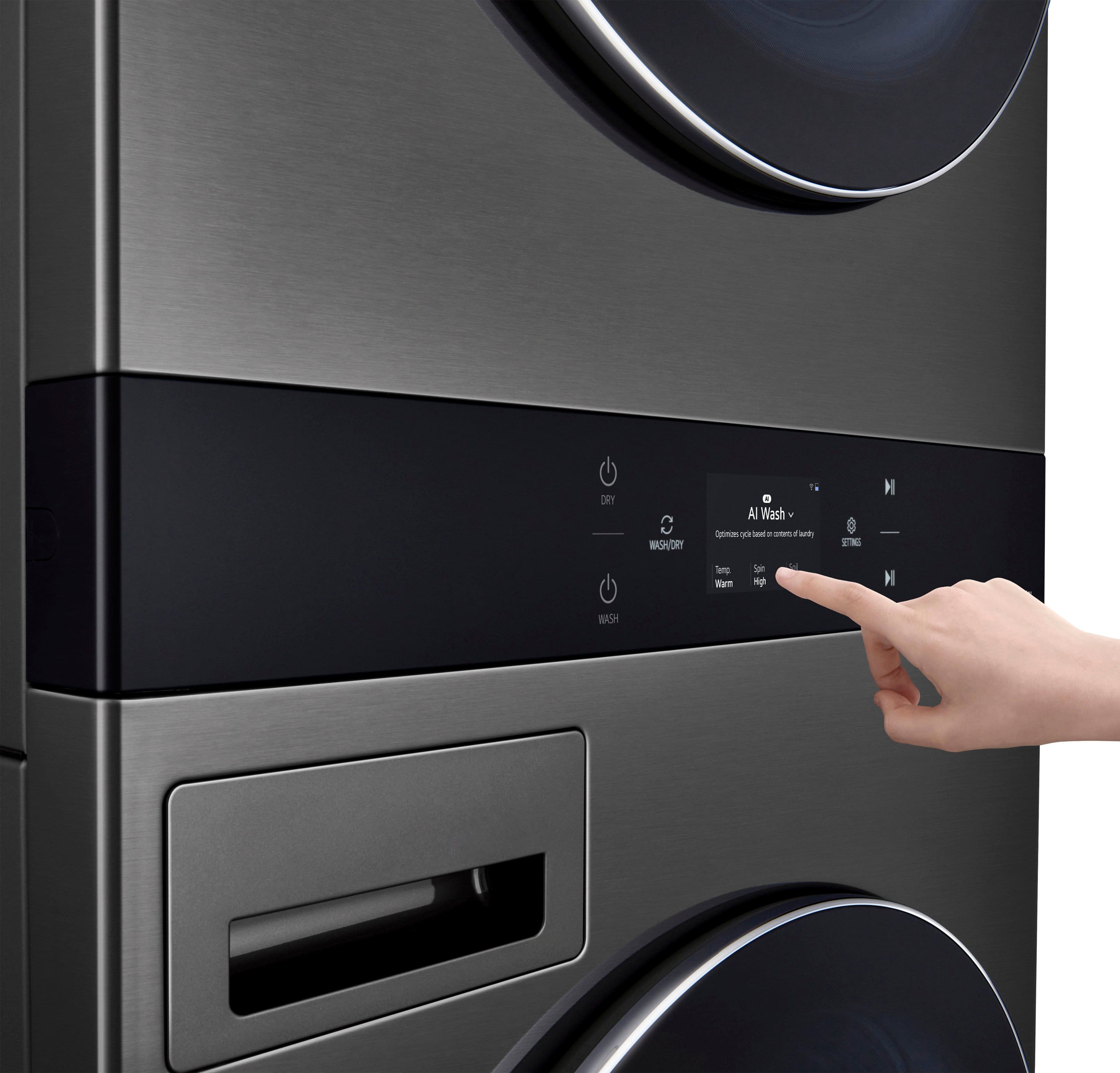 Alt View 25. LG - 5.0 Cu. Ft. HE Smart Front Load Washer and 7.4 Cu. Ft. Electric Dryer WashTower with Steam and Center Control - Black Steel.