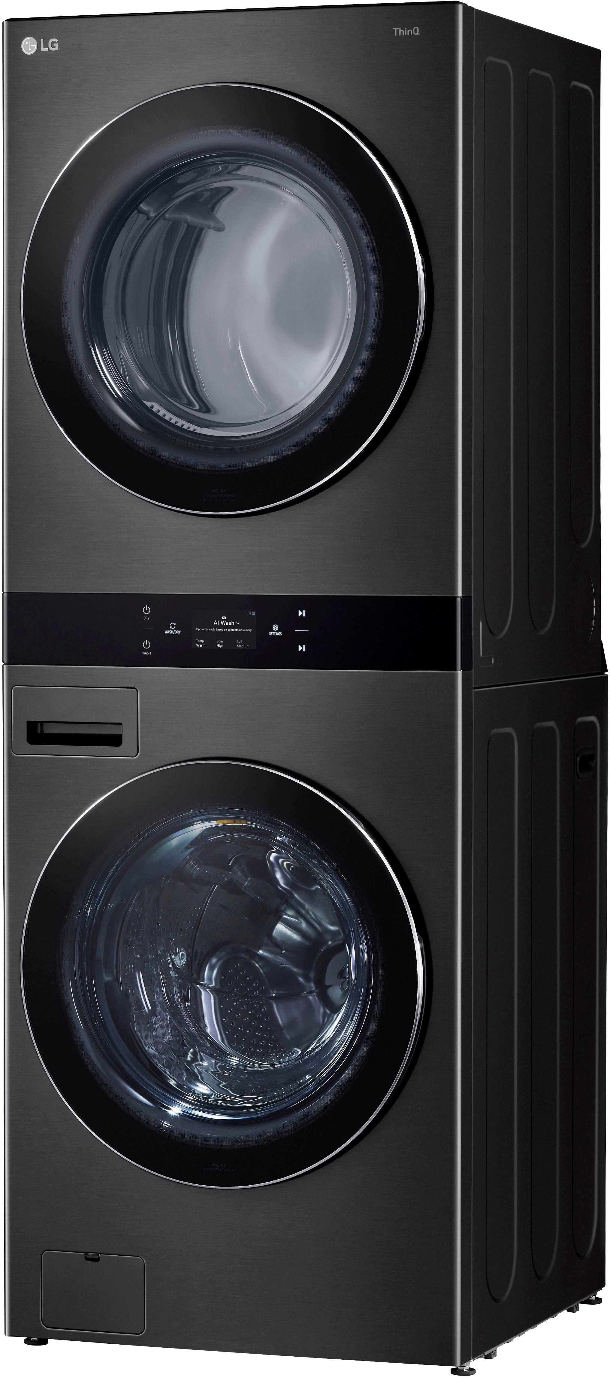 Alt View 2. LG - 5.0 Cu. Ft. HE Smart Front Load Washer and 7.4 Cu. Ft. Electric Dryer WashTower with Steam and Center Control - Black Steel.