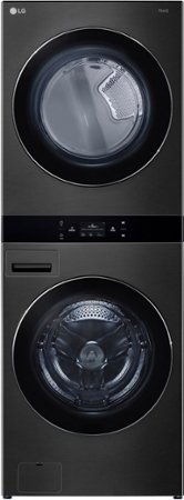 LG - 5.0 Cu. Ft. HE Smart Front Load Washer and 7.4 Cu. Ft. Gas Dryer WashTower with Steam and Center Control - Black Steel