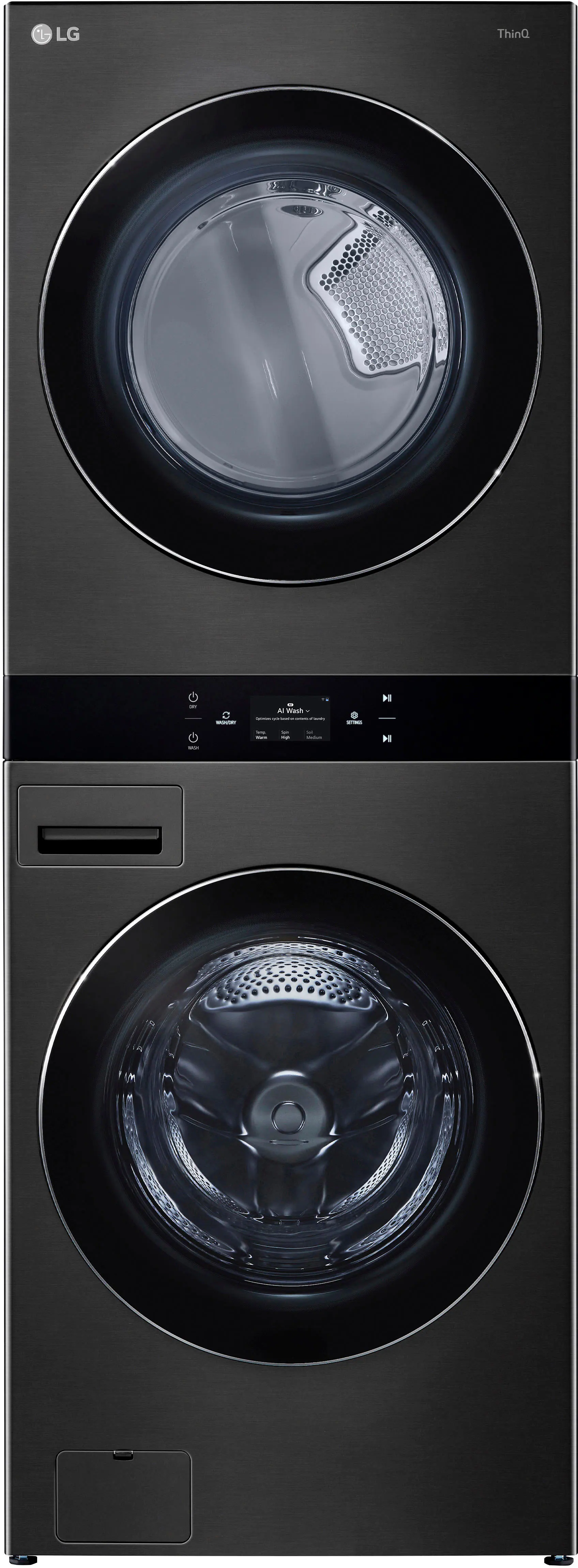 Front. LG - 5.0 Cu. Ft. HE Smart Front Load Washer and 7.4 Cu. Ft. Gas Dryer WashTower with Steam and Center Control - Black Steel.