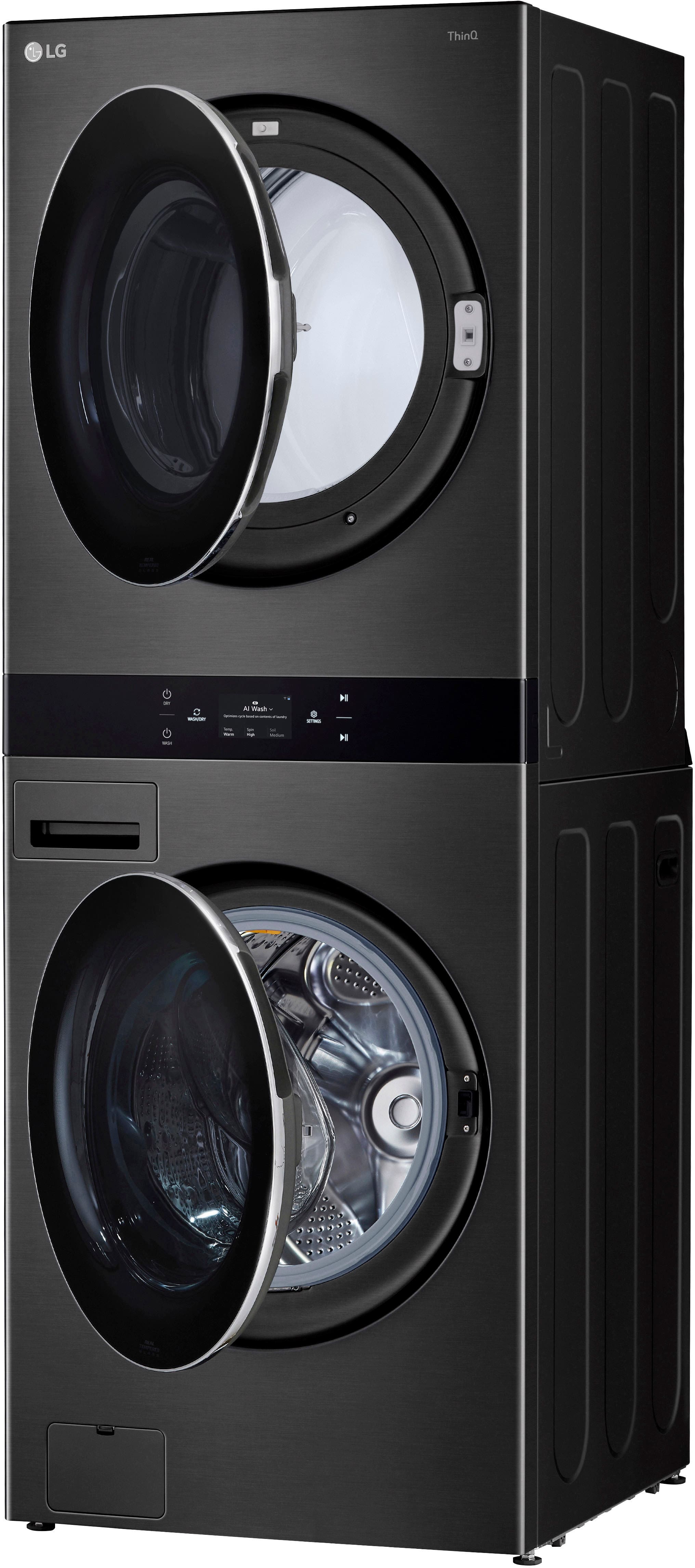 Alt View 14. LG - 5.0 Cu. Ft. HE Smart Front Load Washer and 7.4 Cu. Ft. Gas Dryer WashTower with Steam and Center Control - Black Steel.