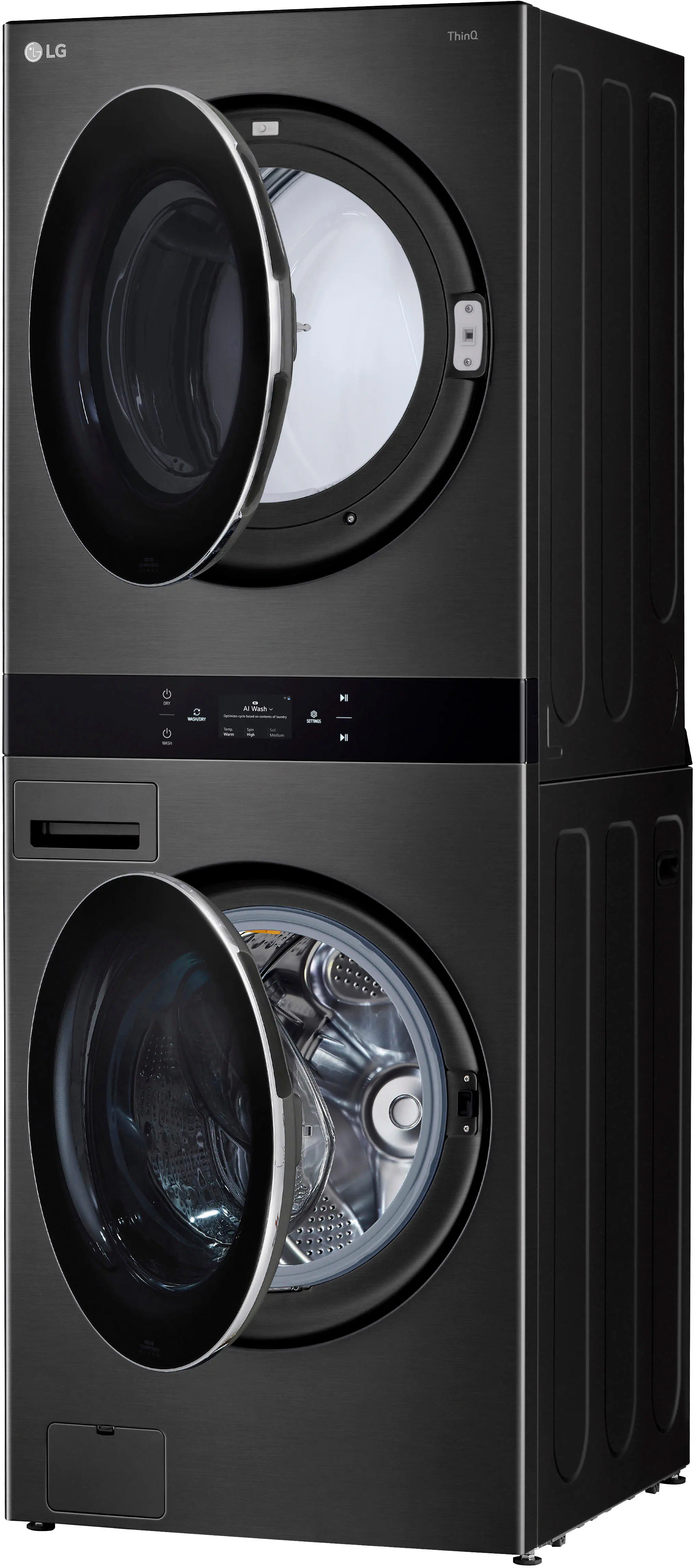Alt View 14. LG - 5.0 Cu. Ft. HE Smart Front Load Washer and 7.4 Cu. Ft. Gas Dryer WashTower with Steam and Center Control - Black Steel.