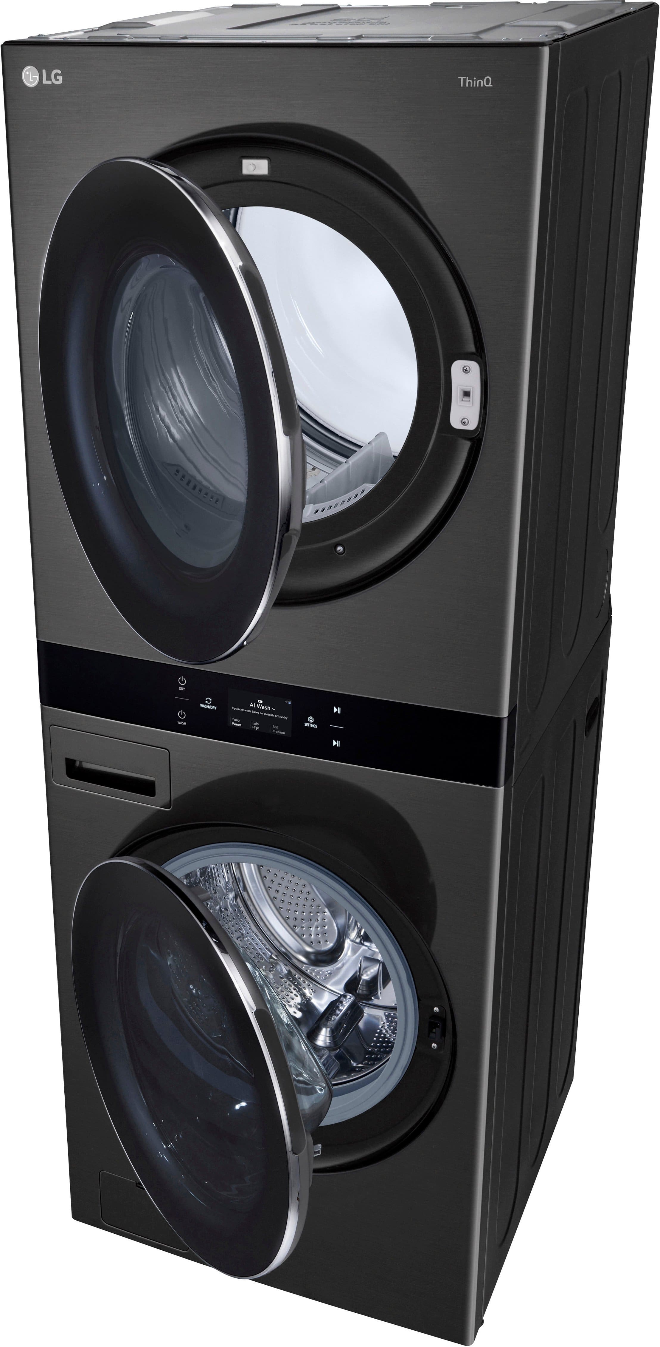 Alt View 20. LG - 5.0 Cu. Ft. HE Smart Front Load Washer and 7.4 Cu. Ft. Gas Dryer WashTower with Steam and Center Control - Black Steel.
