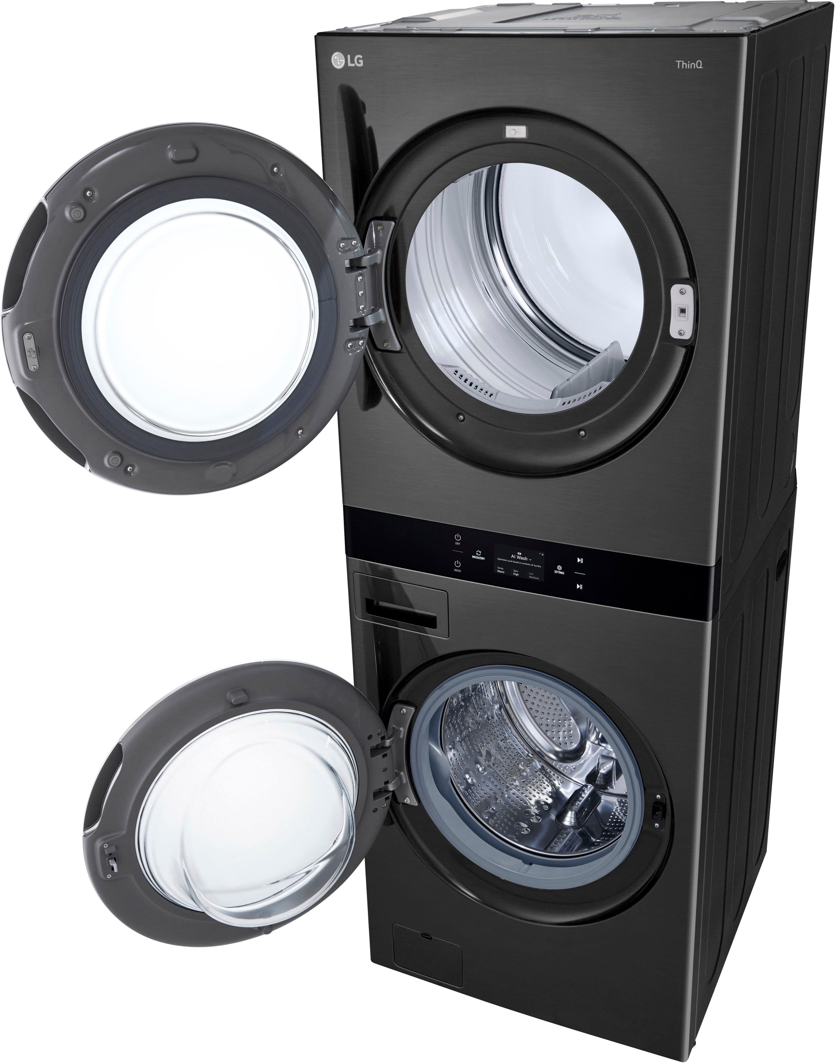 Alt View 21. LG - 5.0 Cu. Ft. HE Smart Front Load Washer and 7.4 Cu. Ft. Gas Dryer WashTower with Steam and Center Control - Black Steel.