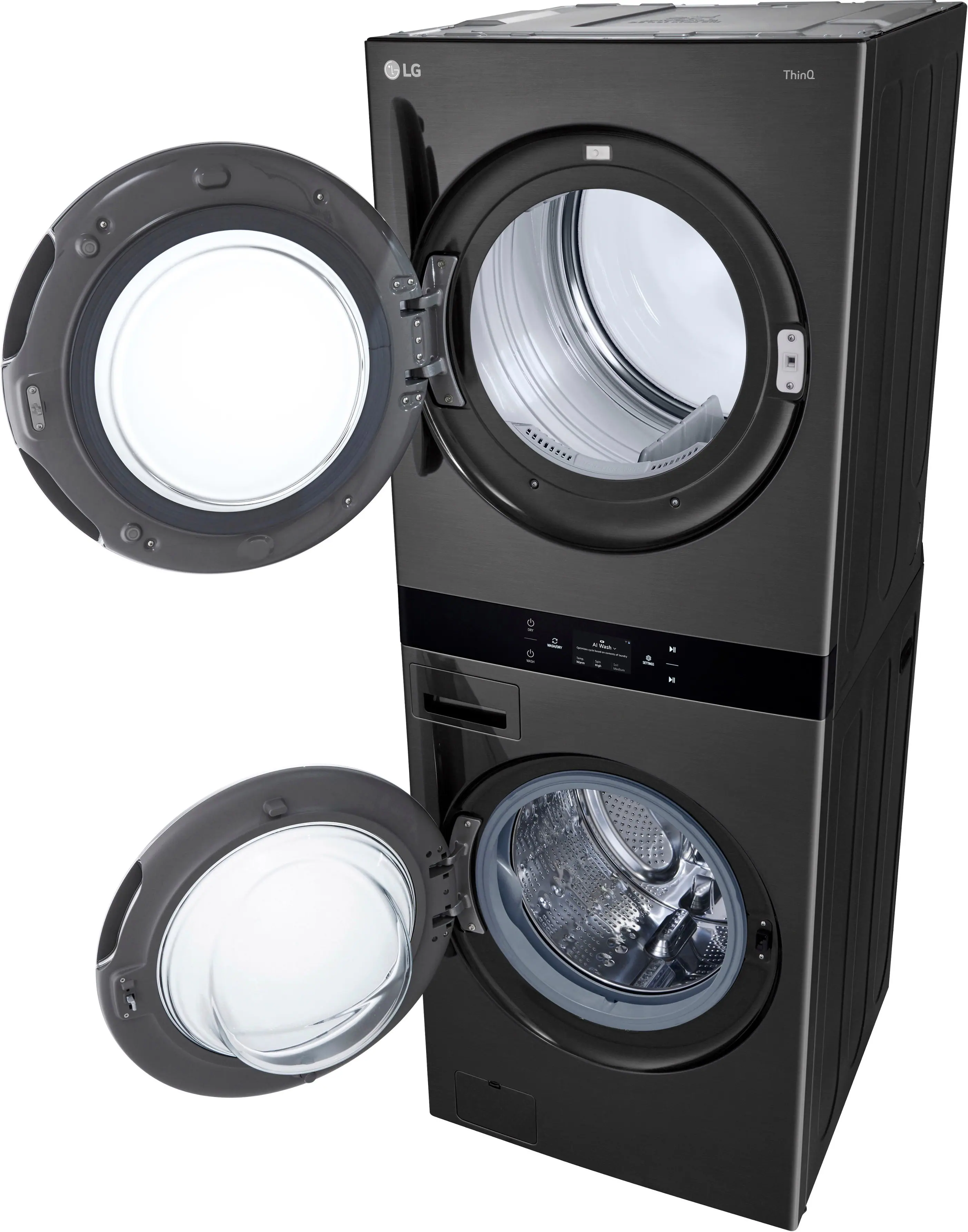 Alt View 21. LG - 5.0 Cu. Ft. HE Smart Front Load Washer and 7.4 Cu. Ft. Gas Dryer WashTower with Steam and Center Control - Black Steel.