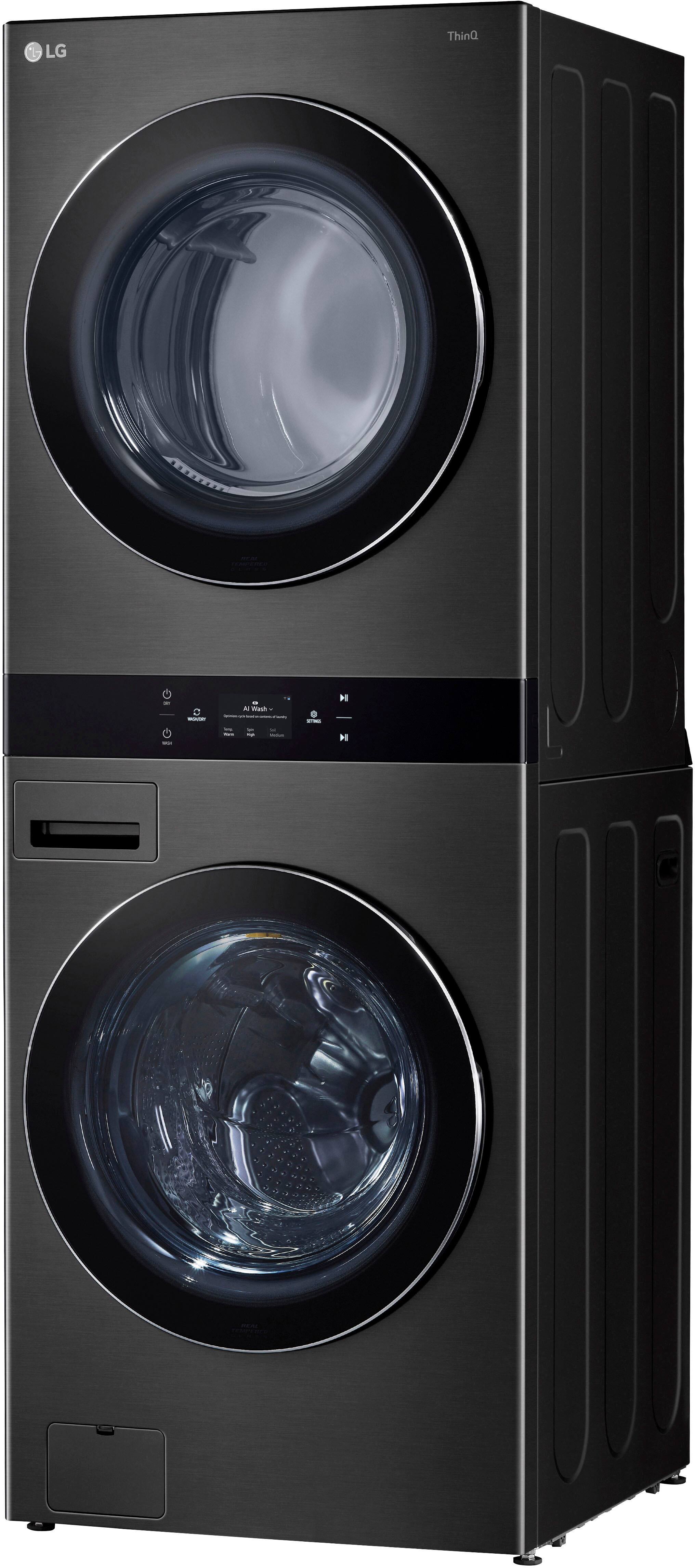 Alt View 2. LG - 5.0 Cu. Ft. HE Smart Front Load Washer and 7.4 Cu. Ft. Gas Dryer WashTower with Steam and Center Control - Black Steel.