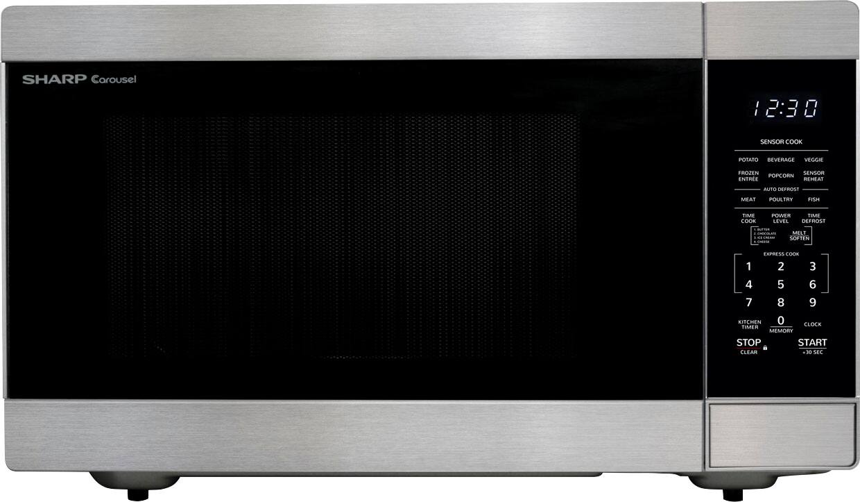 Front. Sharp - 2.2 cu ft Stainless Family Size Countertop Microwave with Sensor cooking and  Inverter Technology. - Siver.