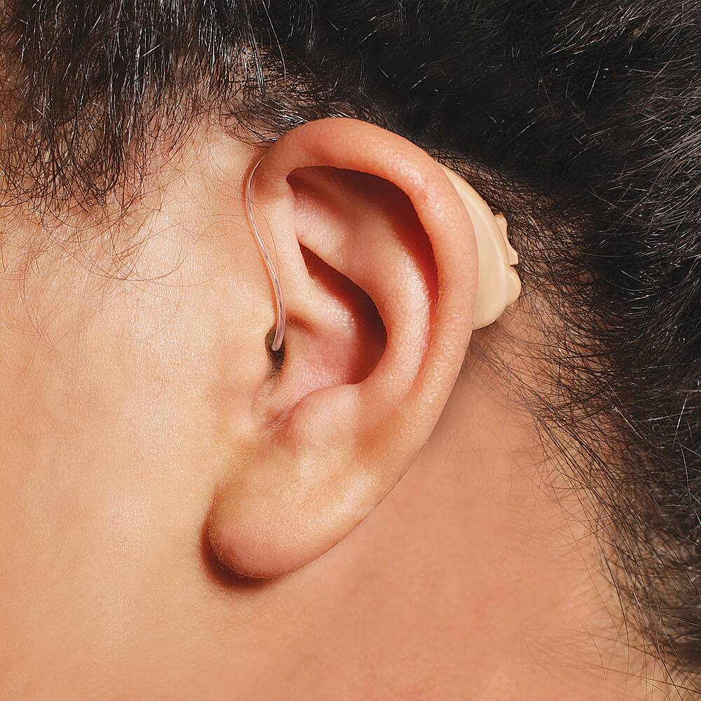 Angle. Lucid Hearing - OTC Engage Premium Hearing Aids iPhone - Beige.