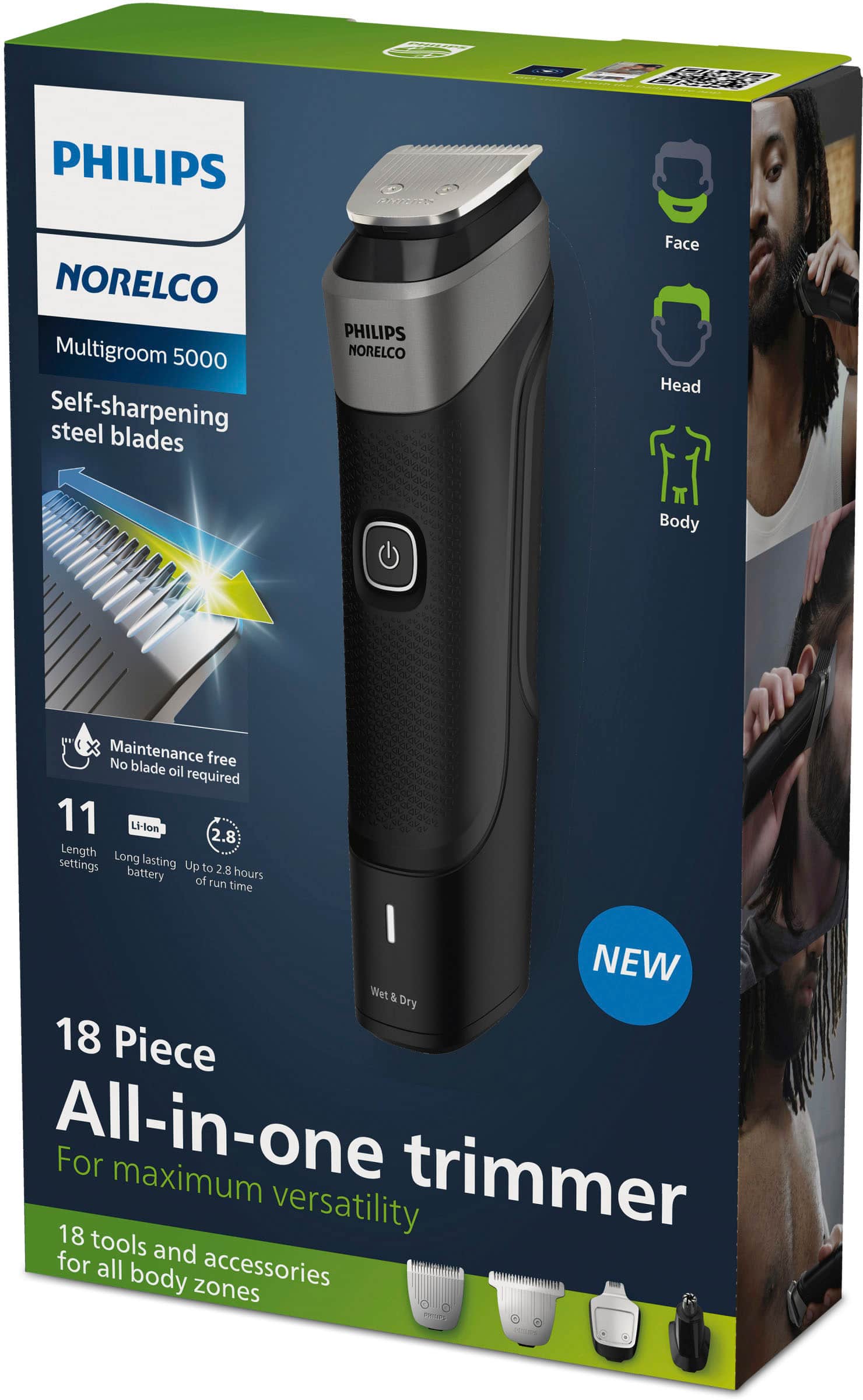 Alt View 29. Philips Norelco - Multigroom Series 5000 18 Piece Men's Grooming Kit - Silver.