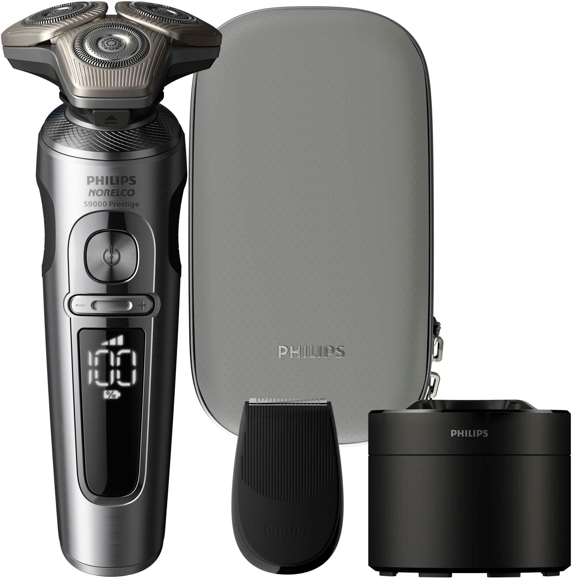 Philips Norelco - S9000 Prestige Rechargeable Wet & Dry Shaver with Precision Trimmer and Premium Case, SP9841/84 - Light Brushed Chrome - Angle_Zoom