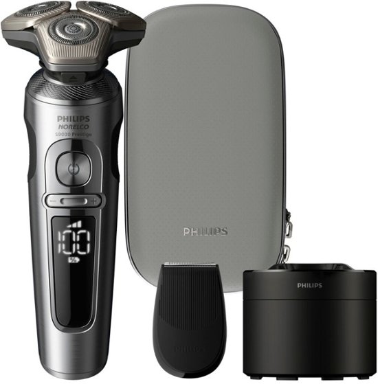 Angle Zoom. Philips Norelco S9000 Prestige Rechargeable Wet & Dry Shaver with Precision Trimmer and Premium Case, SP9841/84 - Light Brushed Chrome.
