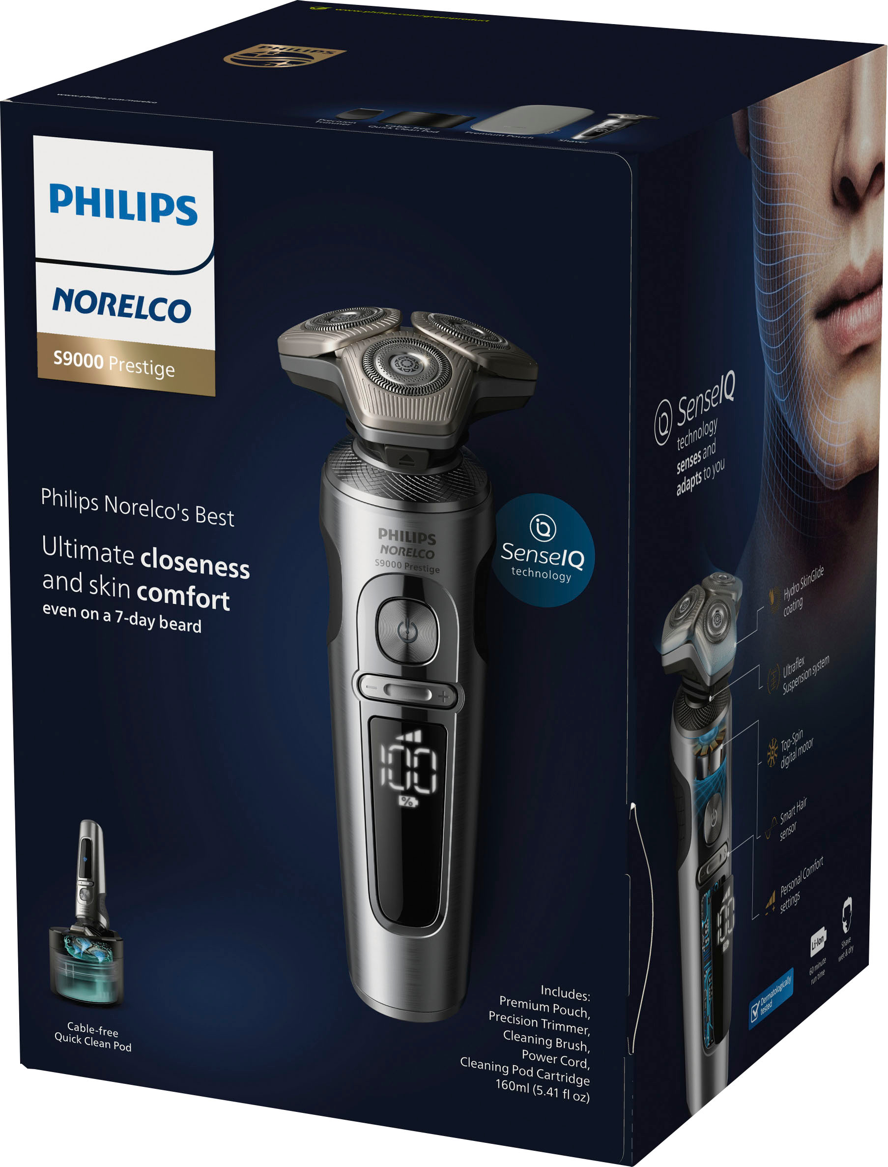 Six Glow Thrust Philips Norelco S9000 Prestige Rechargeable Wet & Dry Shaver with Precision  Trimmer and Premium Case, SP9841/84 Light Brushed Chrome SP9841/84 - Best  Buy