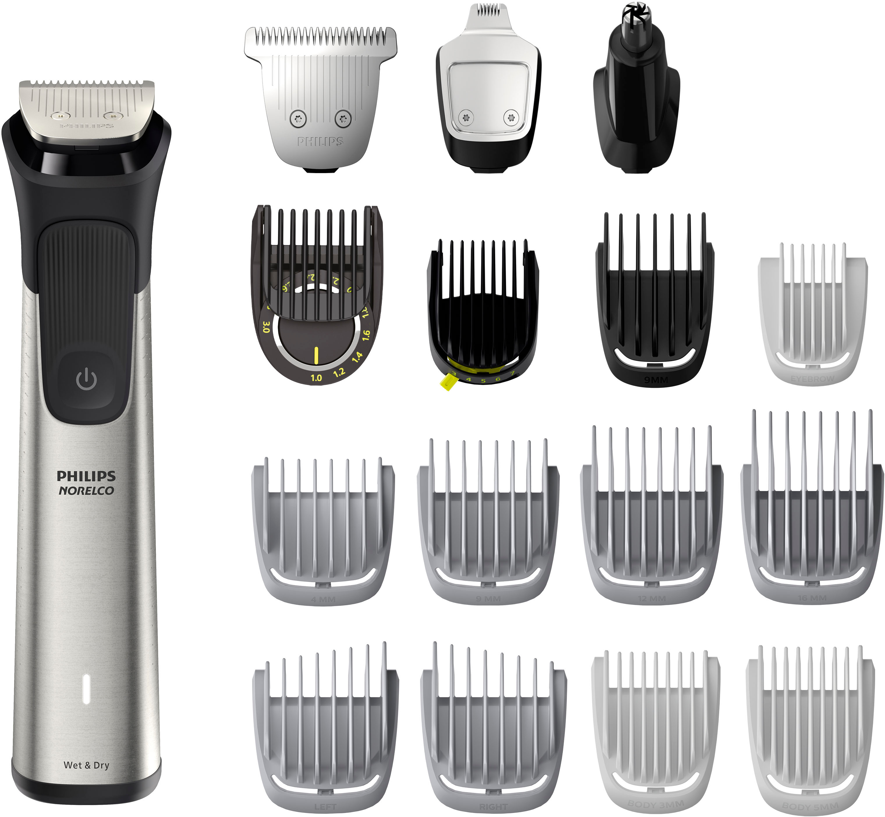 Angle View: Philips Norelco - Multigroom Series 7000, Mens Grooming Kit with Trimmer - Silver