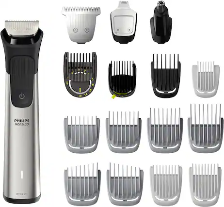 Angle. Philips Norelco - Multigroom Series 7000, Mens Grooming Kit with Trimmer - Silver.