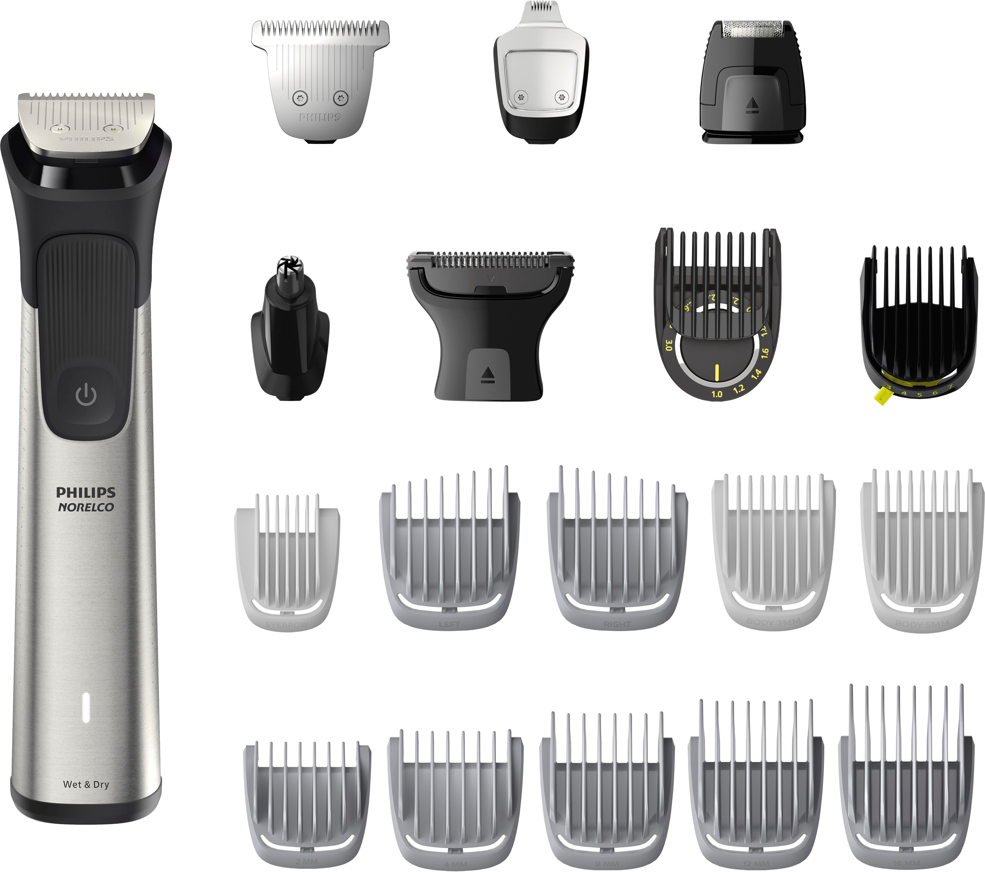 Angle View: Philips Norelco - Multigroom Series 9000 - 21 Piece Men's Grooming Kit - Silver