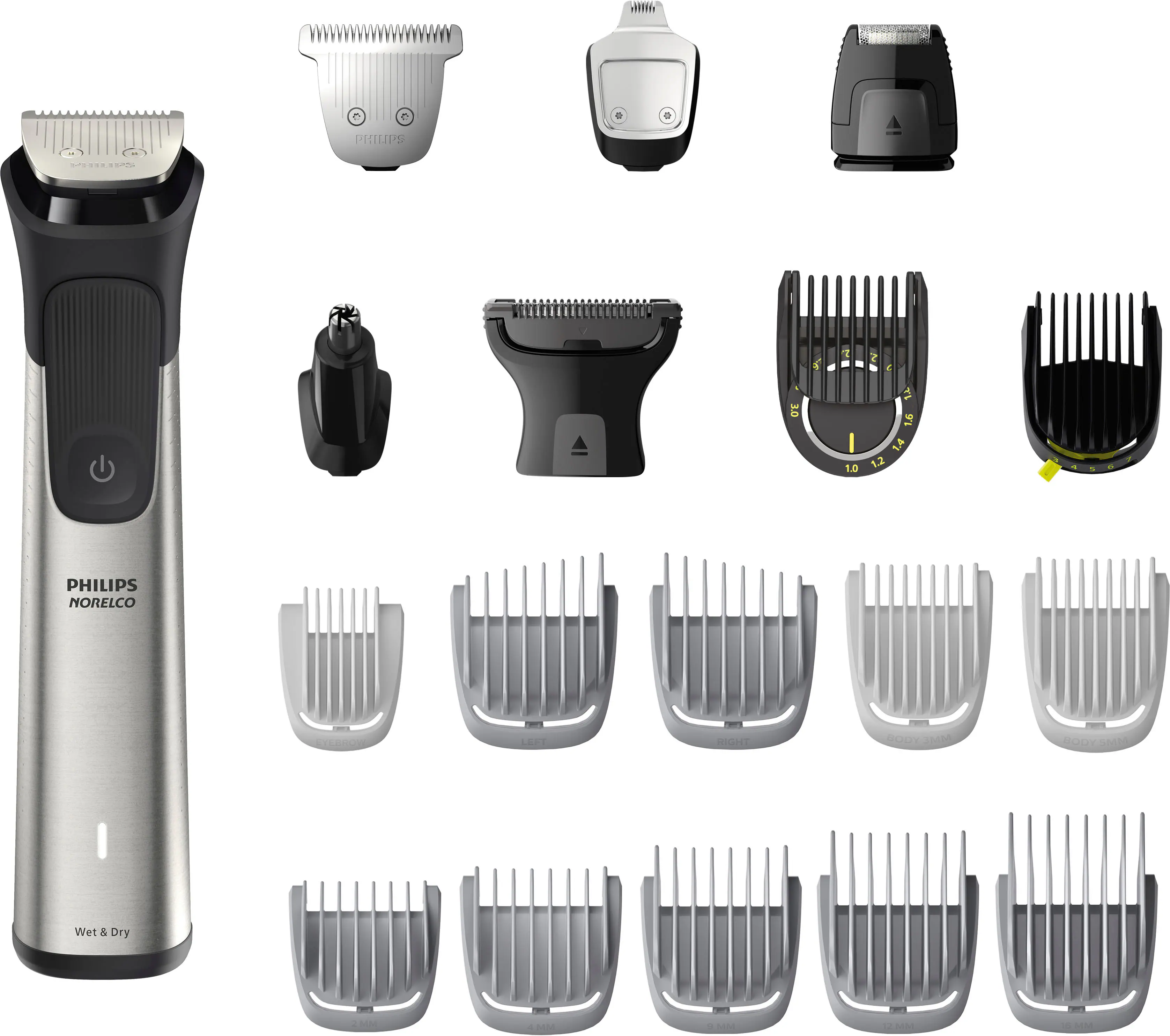 Angle. Philips Norelco - Multigroom Series 9000 - 21 Piece Men's Grooming Kit - Silver.