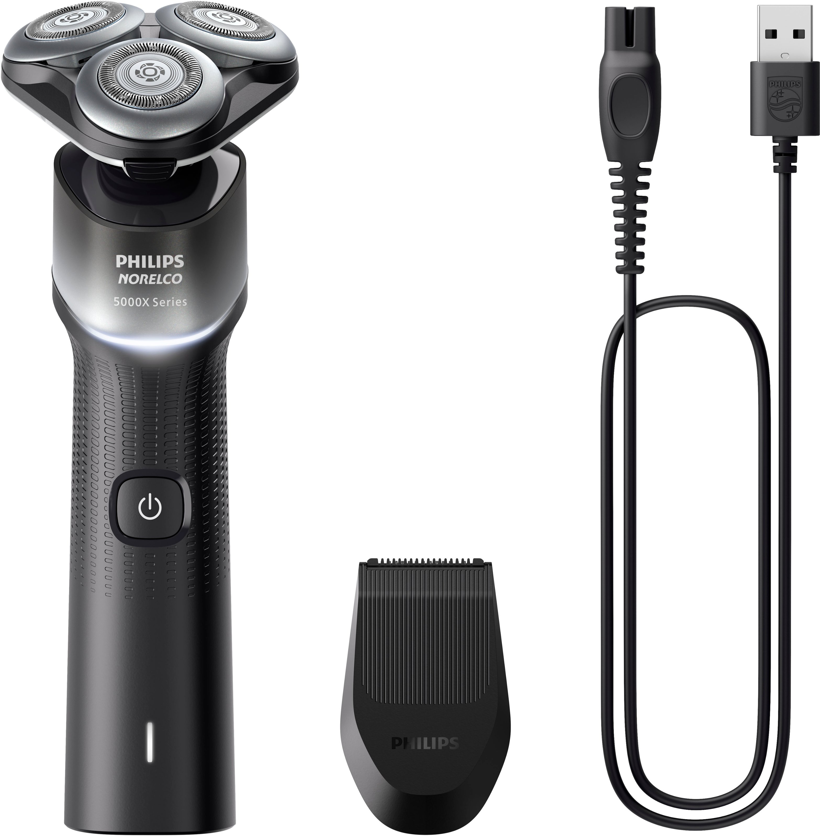Left View: Philips Norelco - Shaver 5000X, Rechargeable Wet & Dry Shaver with Precision Trimmer - Silver/ Black