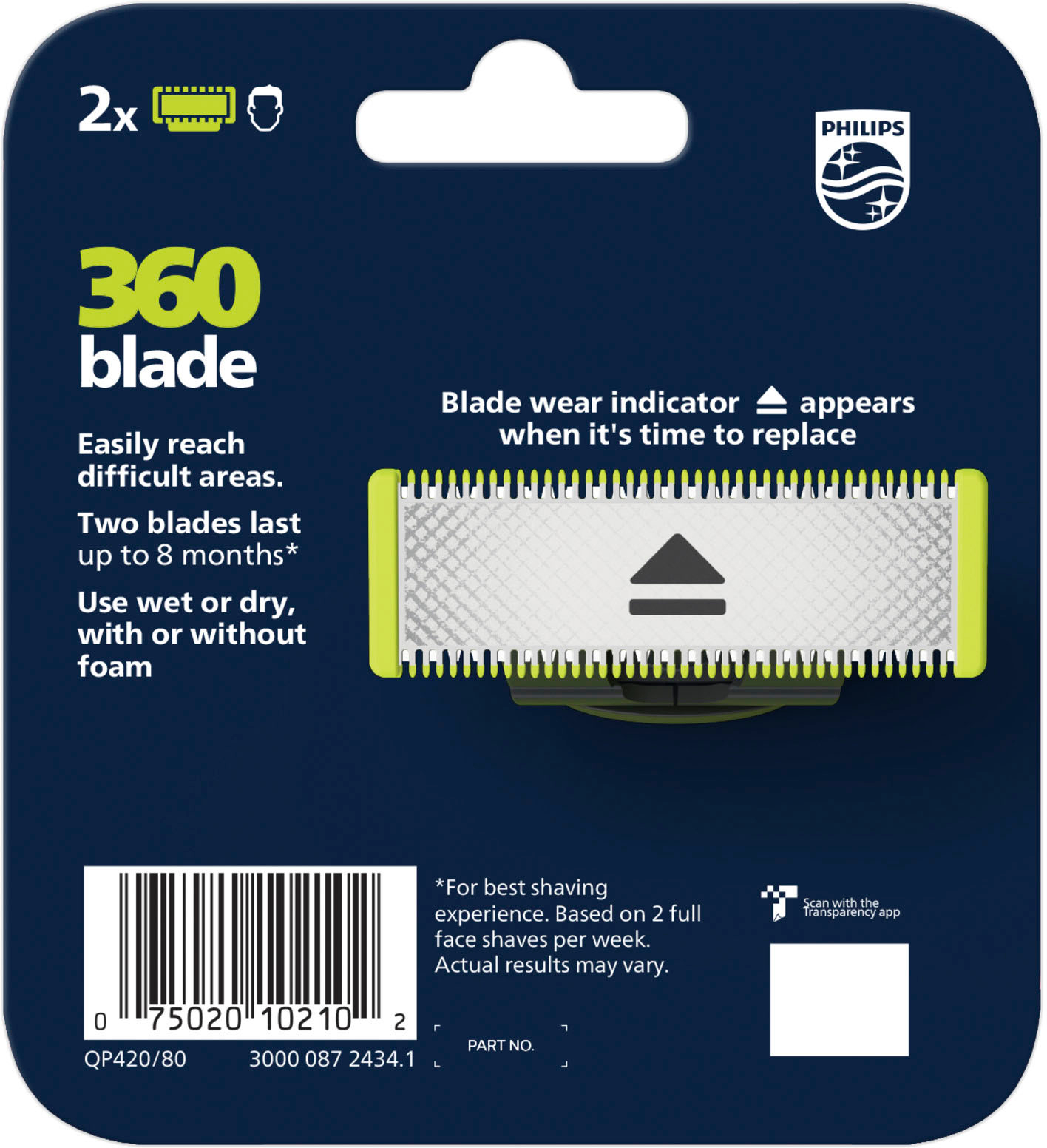 Philips Norelco OneBlade 360 Blade Replacement Blade 2 Pack Multi QP420/80  - Best Buy