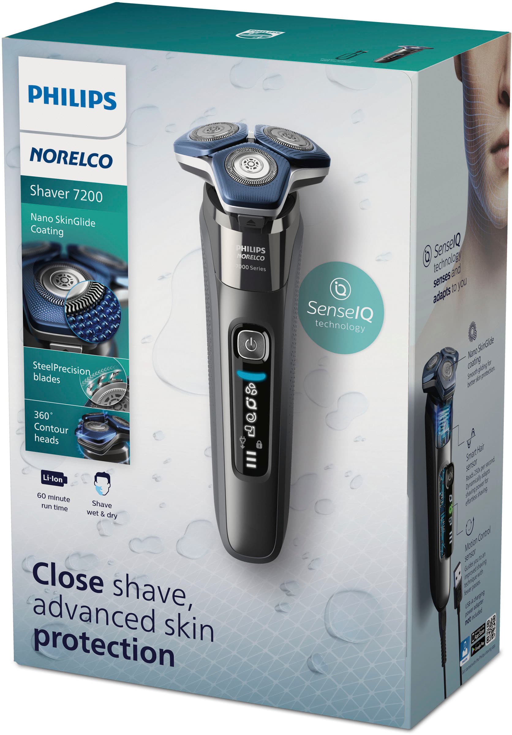 Alt View 22. Philips Norelco - Shaver 7200, Rechargeable Wet & Dry Electric Shaver with SenseIQ Technology and Pop-up Trimmer - Black.