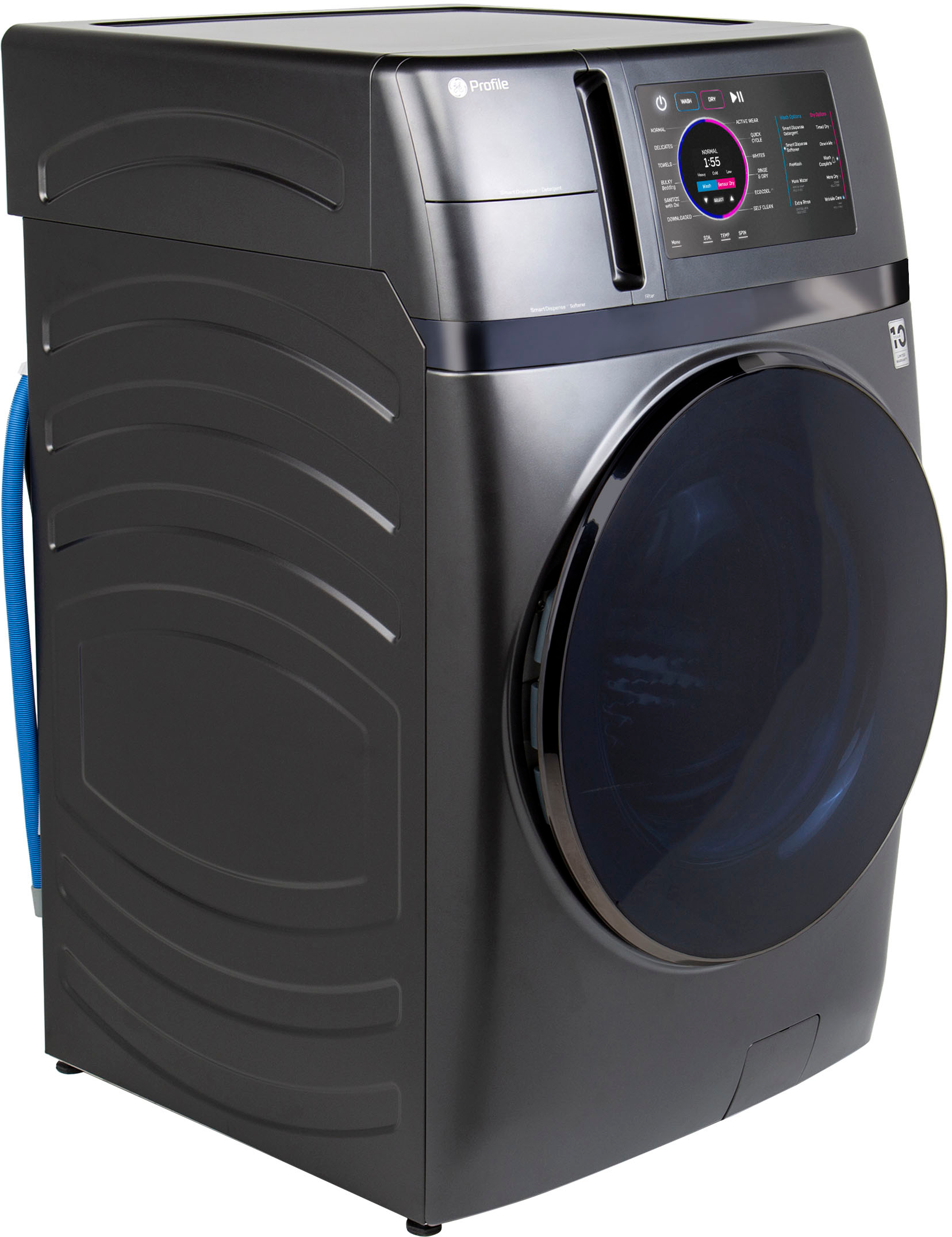 Angle View: GE Profile - 4.8 cu. ft. UltraFast Combo Washer & Electric Dryer with Ventless Heat Pump Technology - Carbon Graphite