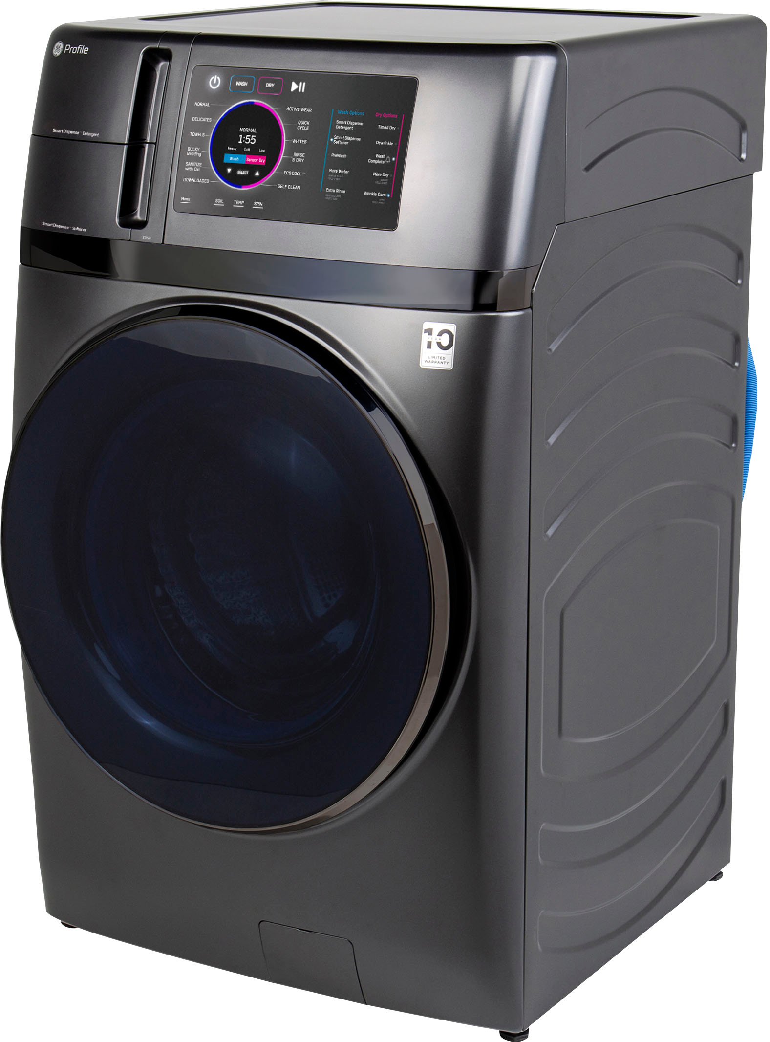 Left View: GE Profile - 4.8 cu. ft. UltraFast Combo Washer & Electric Dryer with Ventless Heat Pump Technology - Carbon Graphite