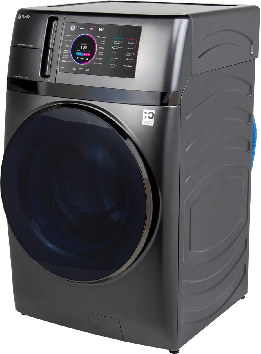 Left. GE Profile - 4.8 cu. ft. UltraFast Combo Washer & Dryer with Ventless Heat Pump Technology - Carbon Graphite.