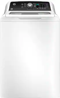 GE - 4.5 Cu. Ft. Top Load Washer with Water Level Control, Deep Fill, Quick Wash, and Glass Lid - White with Matte Black