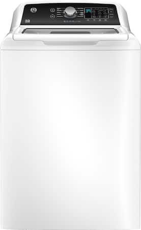 GE - 4.5 Cu. Ft. Top Load Washer with Water Level Control, Deep Fill, Quick Wash, and Glass Lid - White with Matte Black