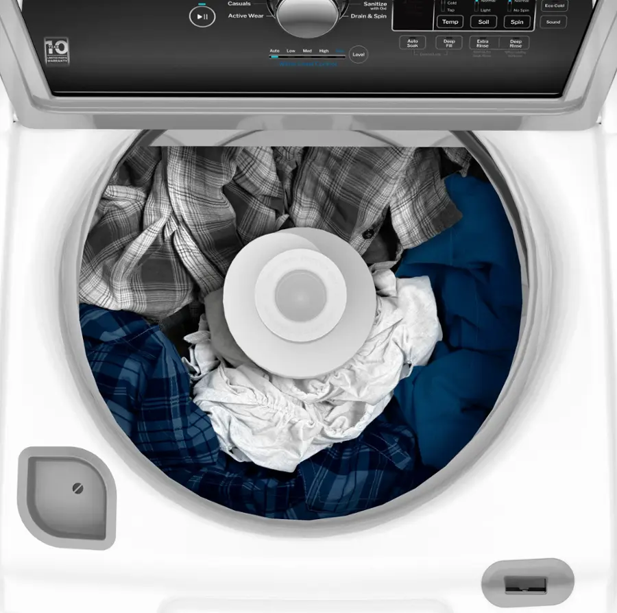 Alt View 12. GE - 4.5 cu ft Top Load Washer with Water Level Control, Deep Fill, Quick Wash, and Glass Lid - White with Matte Black.