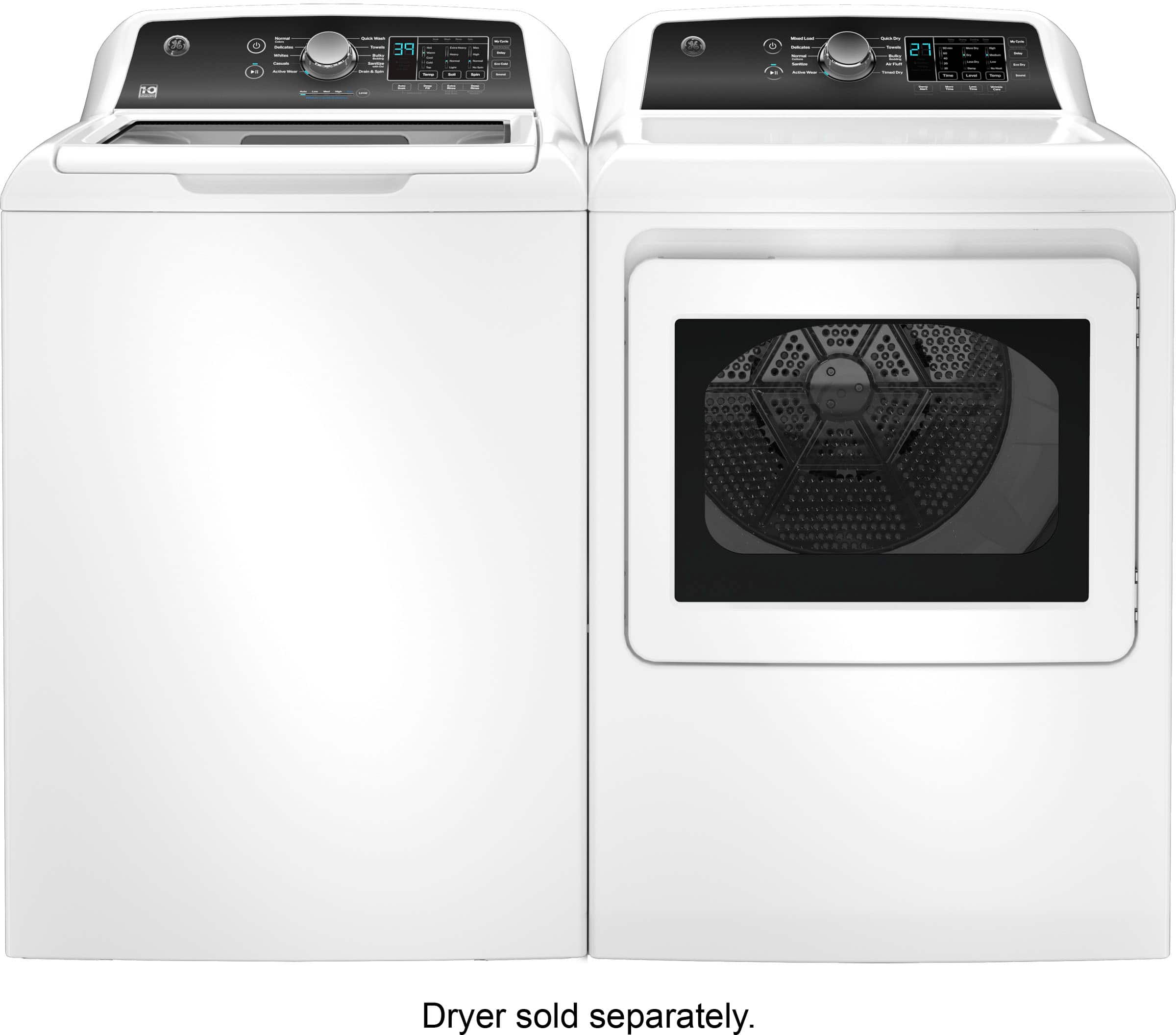 Alt View 1. GE - 4.5 cu ft Top Load Washer with Water Level Control, Deep Fill, Quick Wash, and Glass Lid - White with Matte Black.