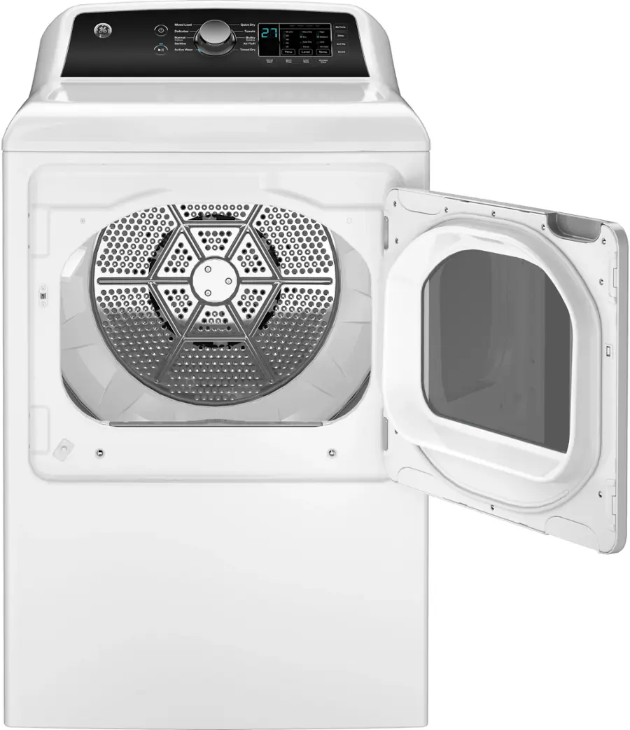 Alt View 11. GE - 7.4 Cu. Ft. Front Load Electric  Dryer with Sensor Dry - White with Matte Black.