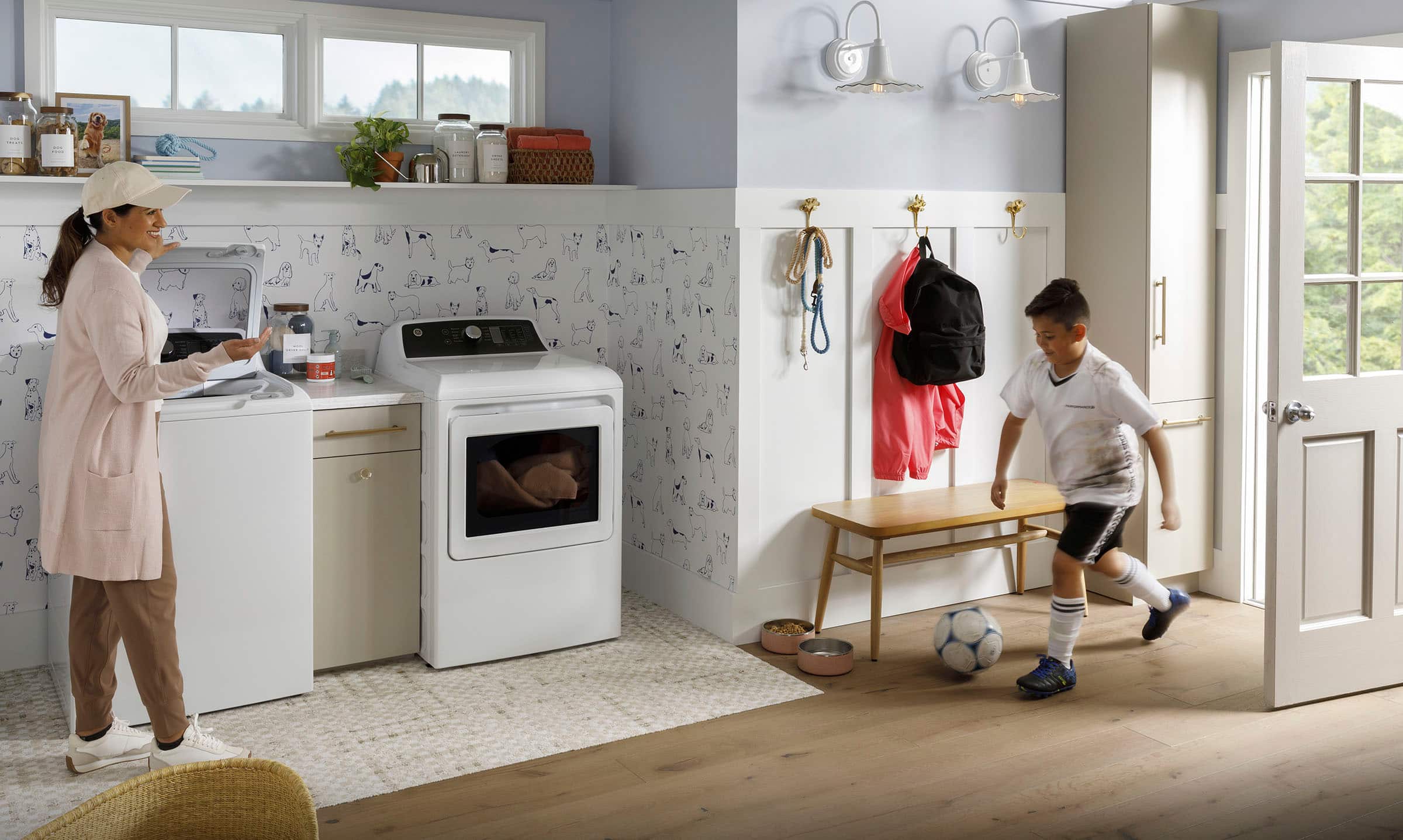 Alt View 17. GE - 7.4 Cu. Ft. Front Load Electric Dryer with Sensor Dry - White with Matte Black.