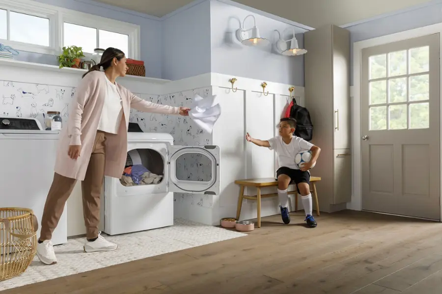 Alt View 18. GE - 7.4 Cu. Ft. Front Load Electric  Dryer with Sensor Dry - White with Matte Black.