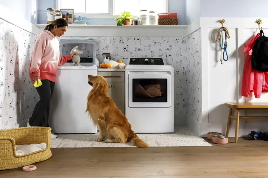 Alt View 21. GE - 7.4 Cu. Ft. Front Load Electric  Dryer with Sensor Dry - White with Matte Black.