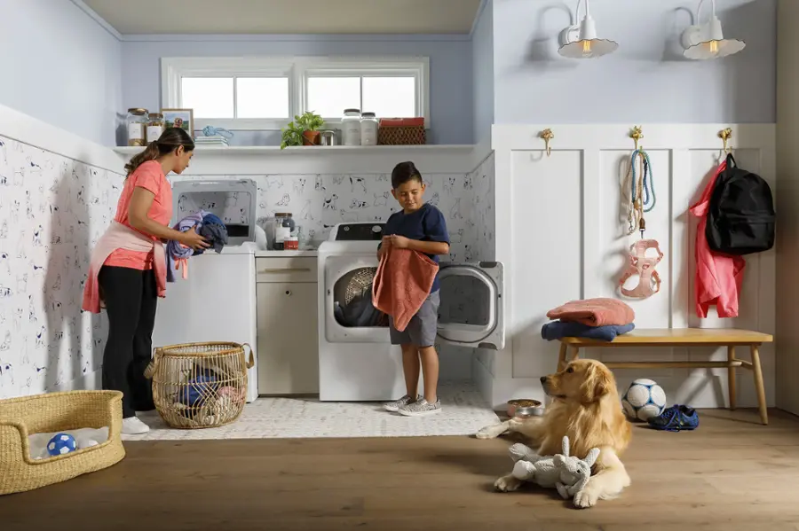 Alt View 22. GE - 7.4 Cu. Ft. Front Load Electric  Dryer with Sensor Dry - White with Matte Black.