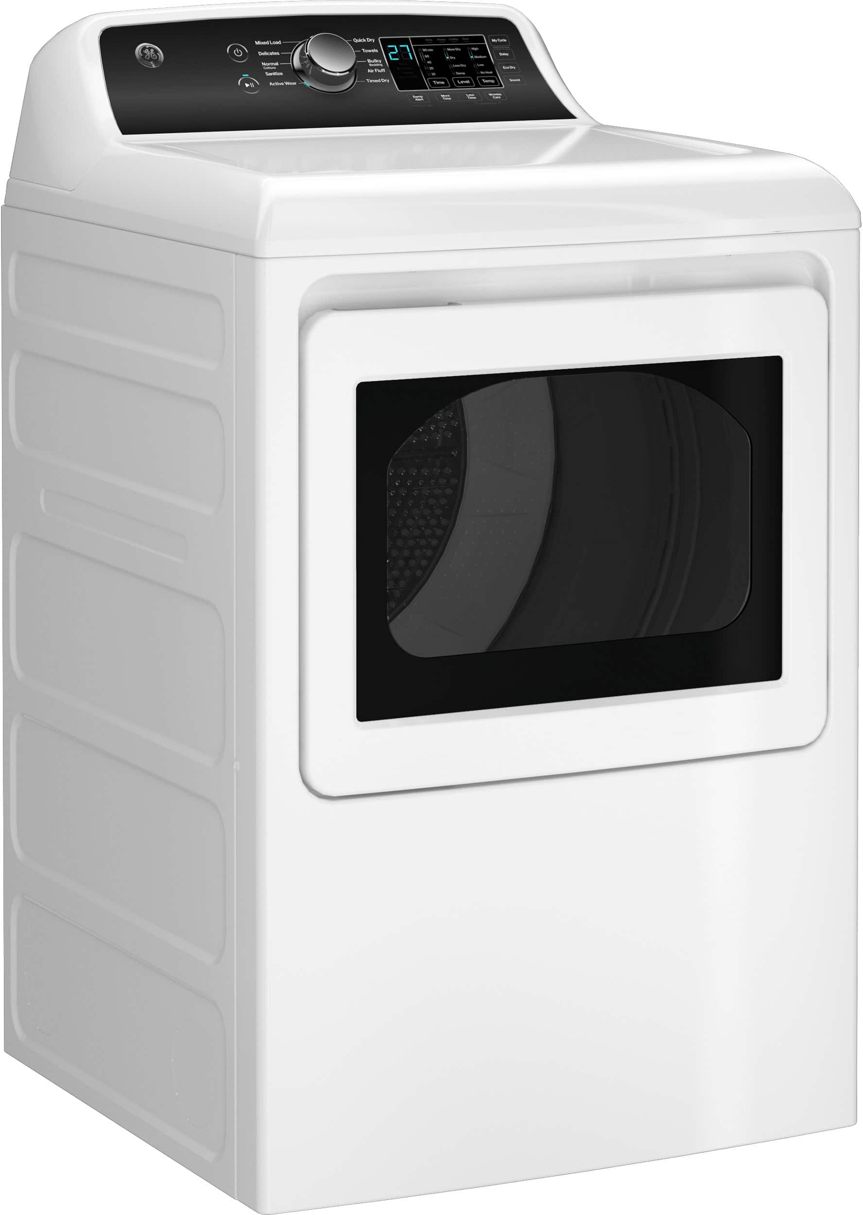 Angle. GE - 7.4 cu. ft. Top Load Gas Dryer with Sensor Dry - White with Matte Black.