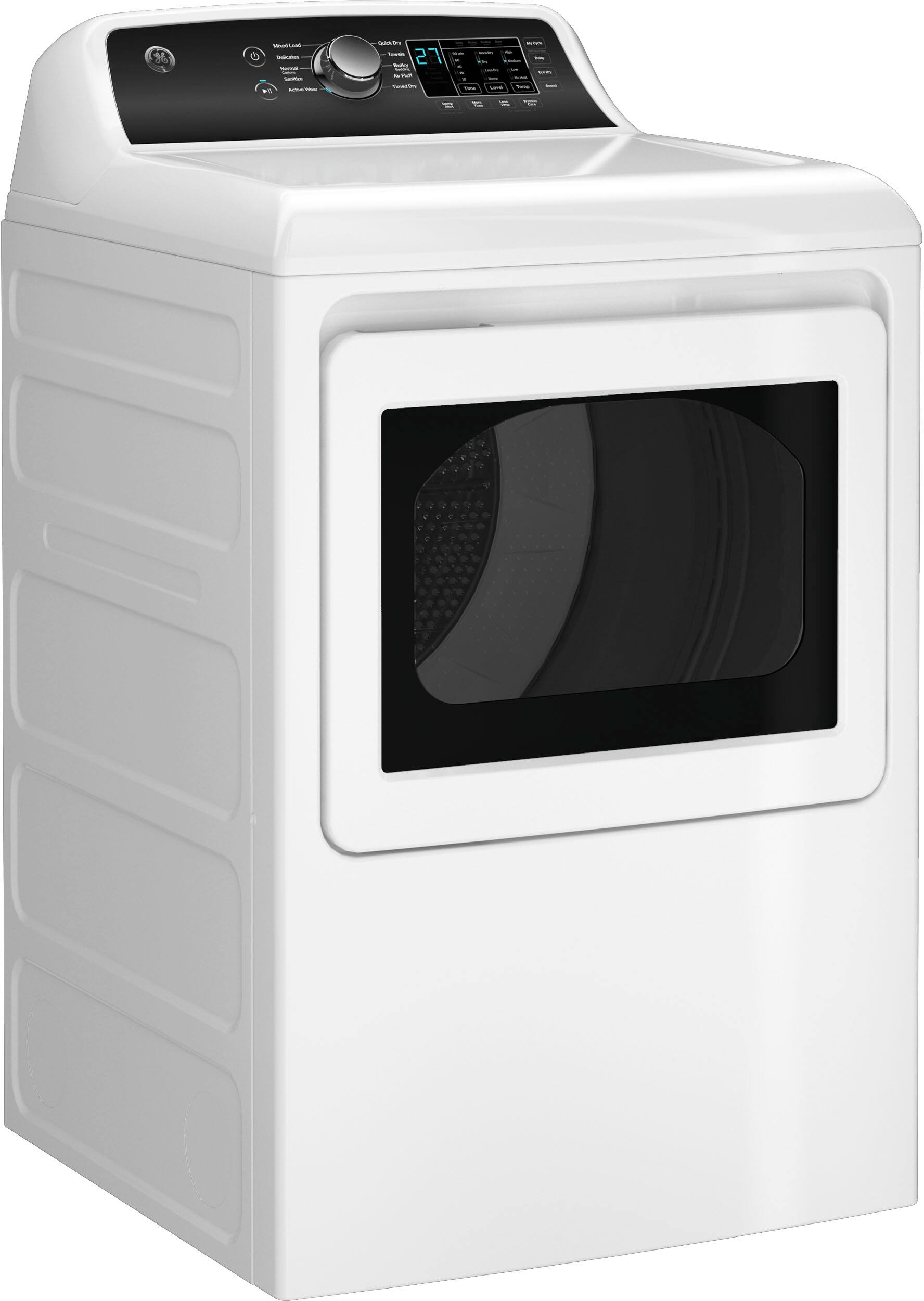 Angle. GE - 7.4 cu. ft. Top Load Gas Dryer with Sensor Dry - White with Matte Black.