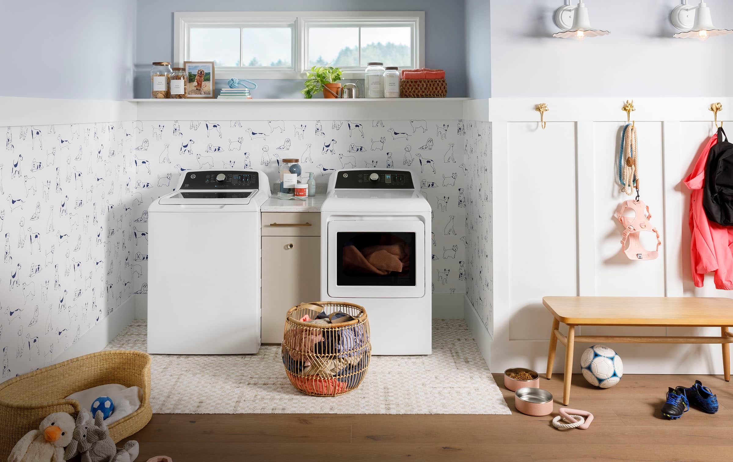 Alt View 13. GE - 7.4 cu. ft. Top Load Gas Dryer with Sensor Dry - White with Matte Black.