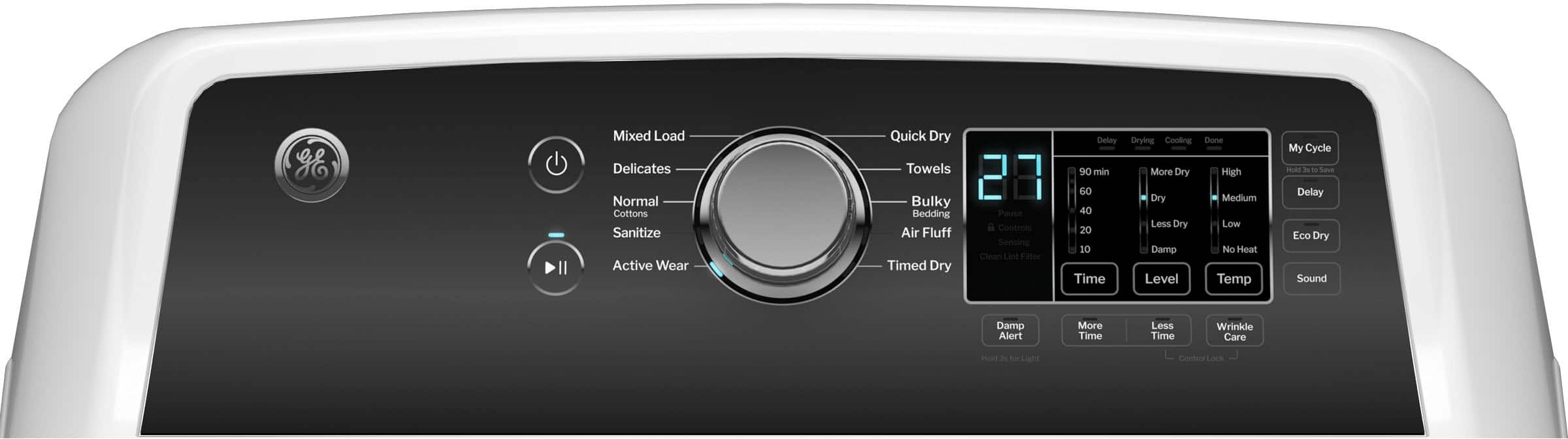 Alt View 2. GE - 7.4 cu. ft. Top Load Gas Dryer with Sensor Dry - White with Matte Black.