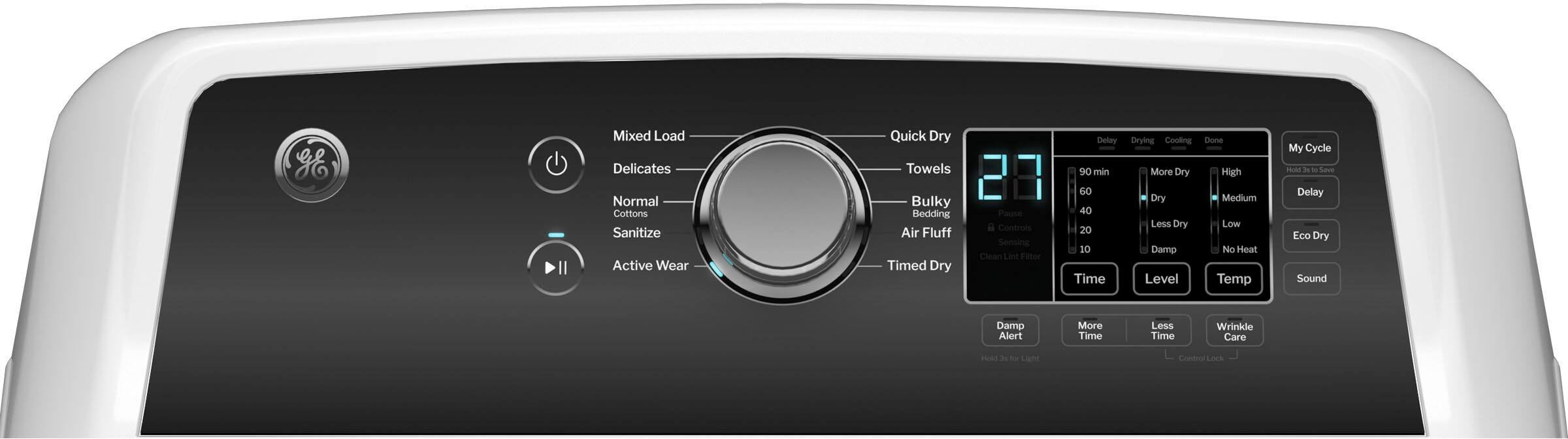 Alt View 2. GE - 7.4 cu. ft. Top Load Gas Dryer with Sensor Dry - White with Matte Black.