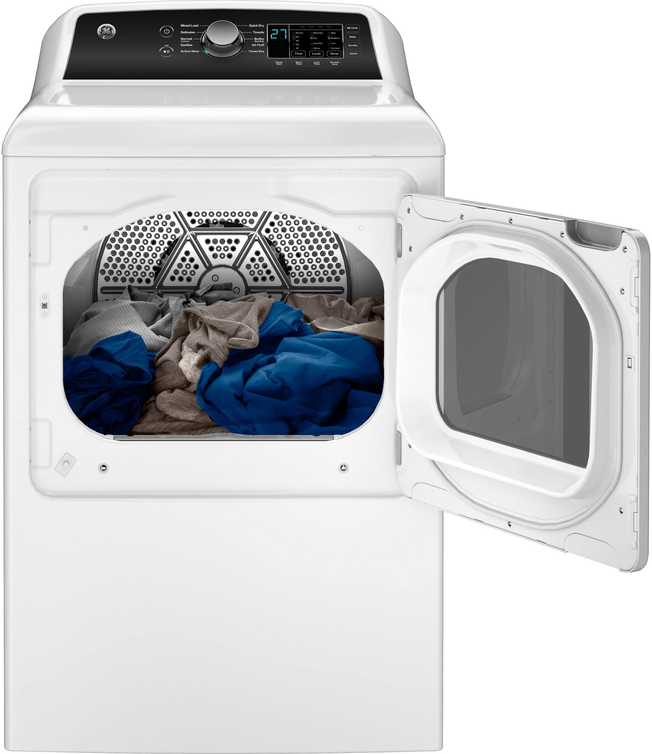 Alt View 3. GE - 7.4 cu. ft. Top Load Gas Dryer with Sensor Dry - White with Matte Black.