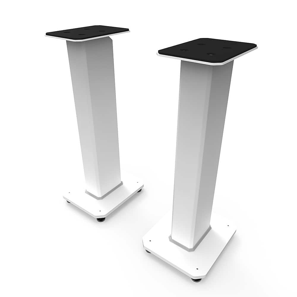 Left. Kanto - 26" Tall Fillable Bookshelf Speaker Floor Stands (Pair) - White.