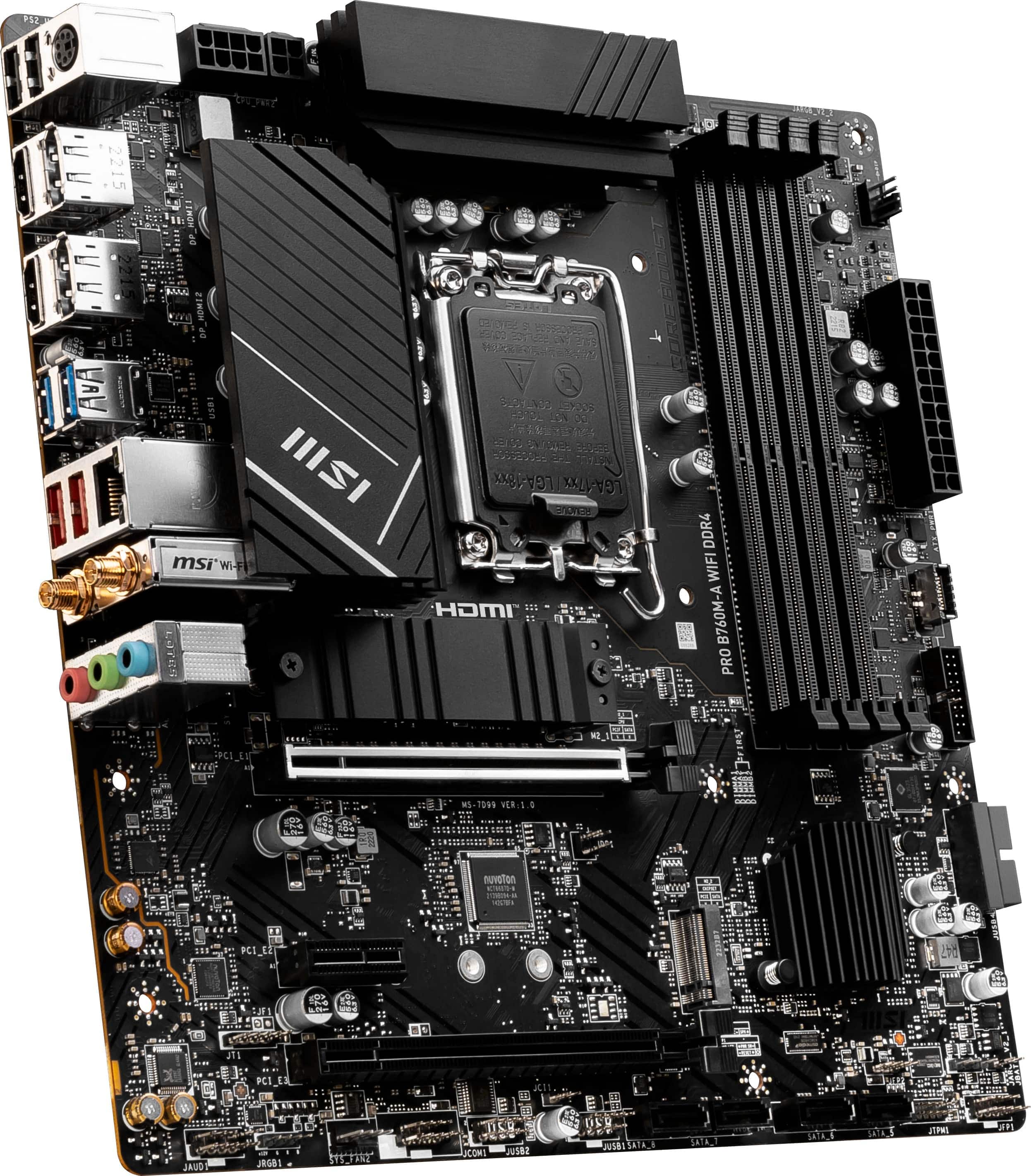 Alt View 12. MSI - PRO B760M-A WIFI DDR4 (Socket LGA 1700) Intel B760 ATX DDR4 Wi-Fi 6E Motherboard - Black.