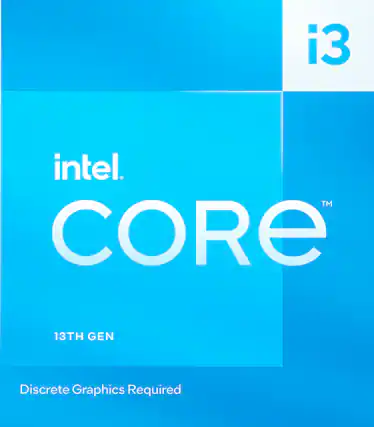 Front. Intel - Core i3-13100F 13th Gen 4-Core 12MB Cache, 3.4 to 4.5 GHz Desktop Processor - Grey/Black/Gold.