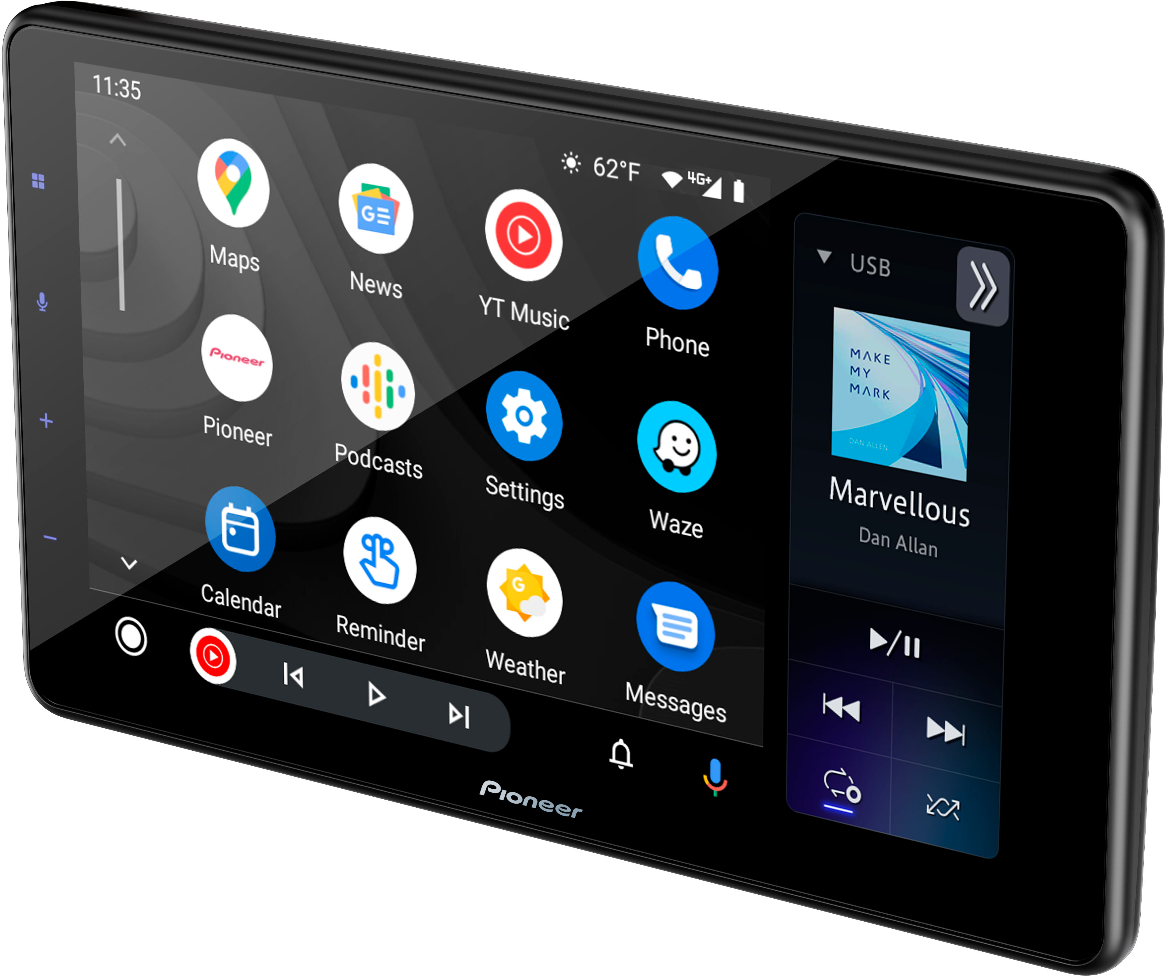 Left View: Pioneer - 9" Android Auto™ and Apple CarPlay® Bluetooth® Digital Media (DM) Receiver - Black