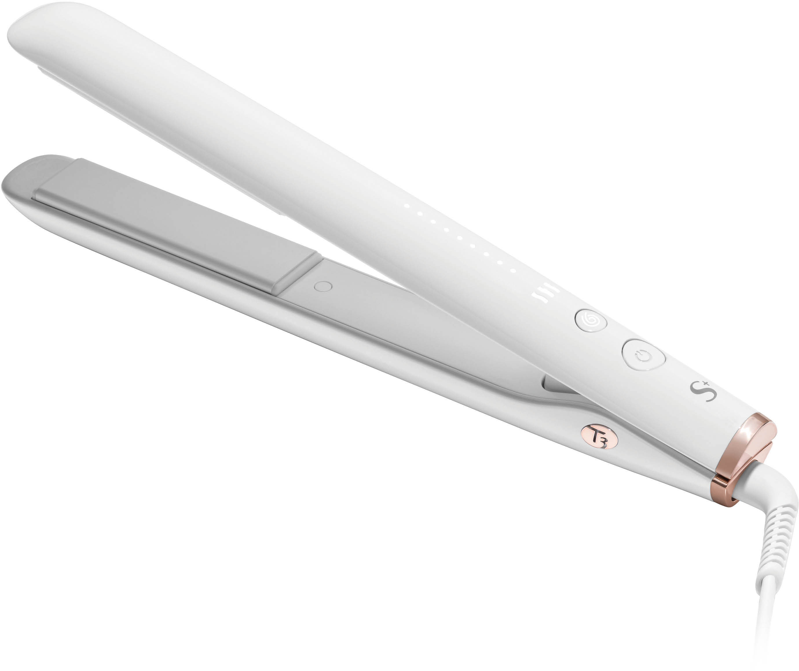 Angle View: T3 - SinglePass StyleMax Professional 1" Flat Iron - White & Rose Gold
