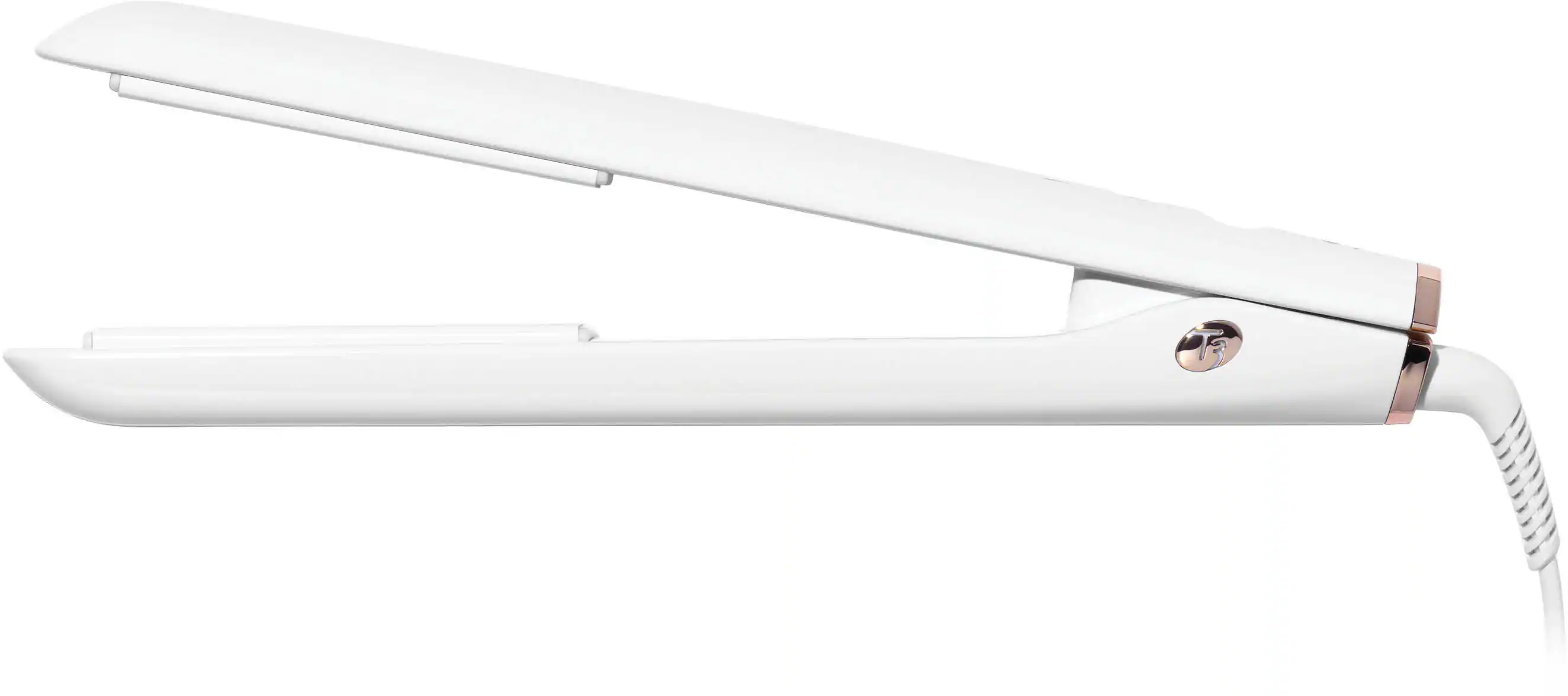 Alt View 21. T3 - SinglePass StyleMax Professional 1" Flat Iron with Custom Heat Automation - White & Rose Gold.