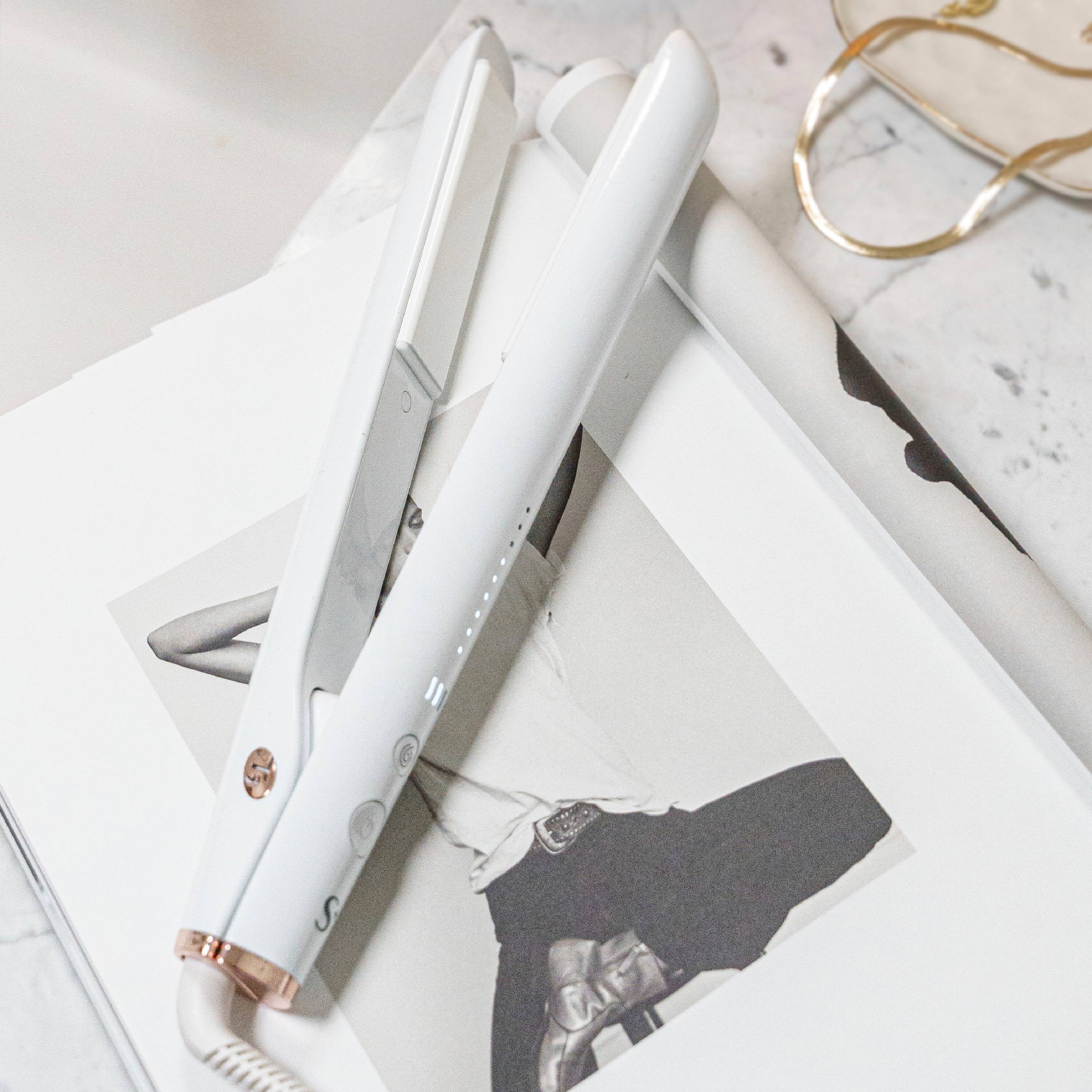 Alt View 23. T3 - SinglePass StyleMax Professional 1" Flat Iron with Custom Heat Automation - White & Rose Gold.