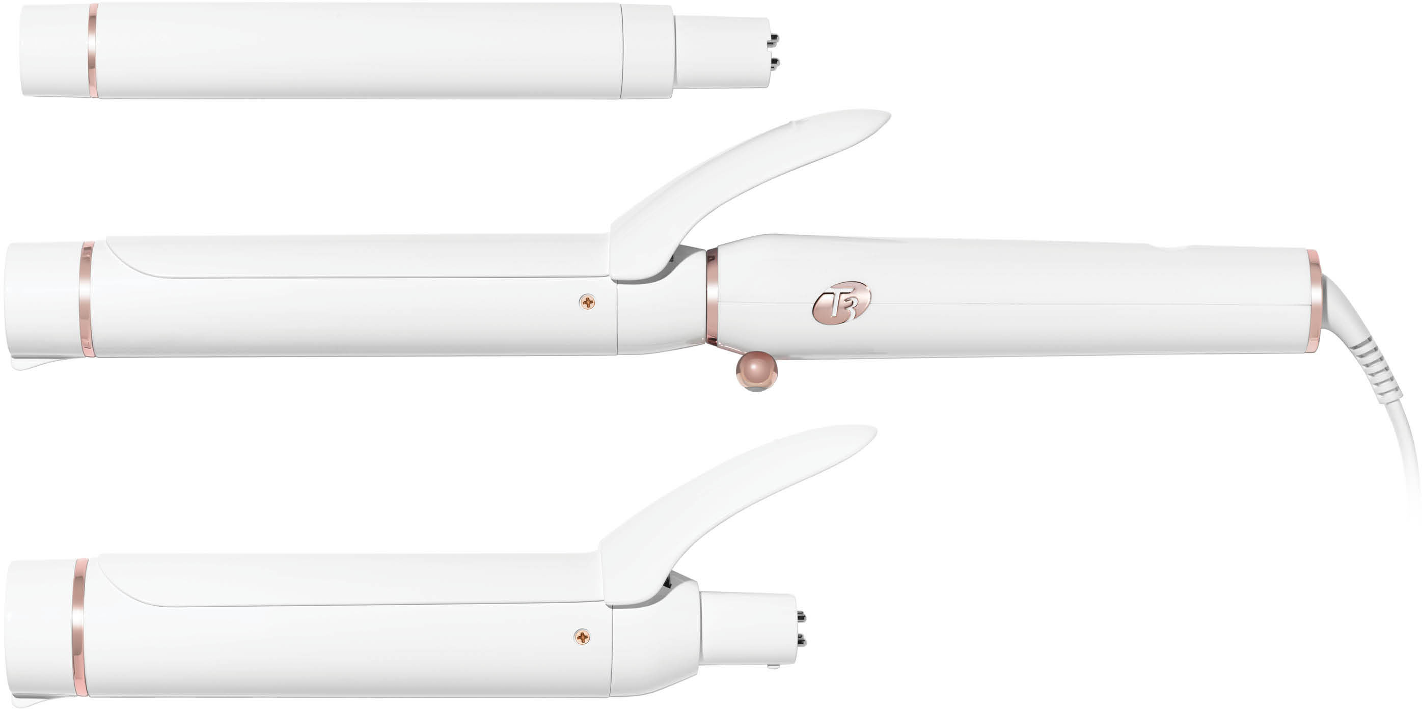 Angle View: T3 - Switch Kit Wave Trio Interchangeable Curling Iron - White & Rose Gold